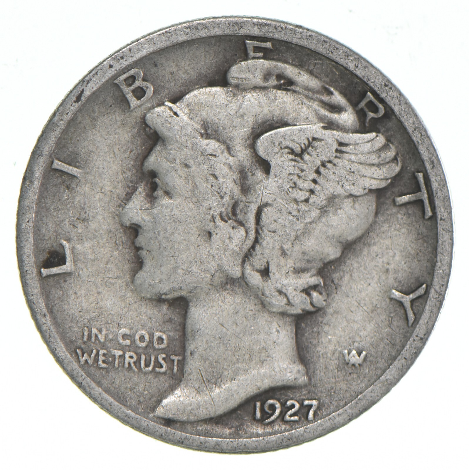 VG+ 1927 Mercury 90% Silver Dime
