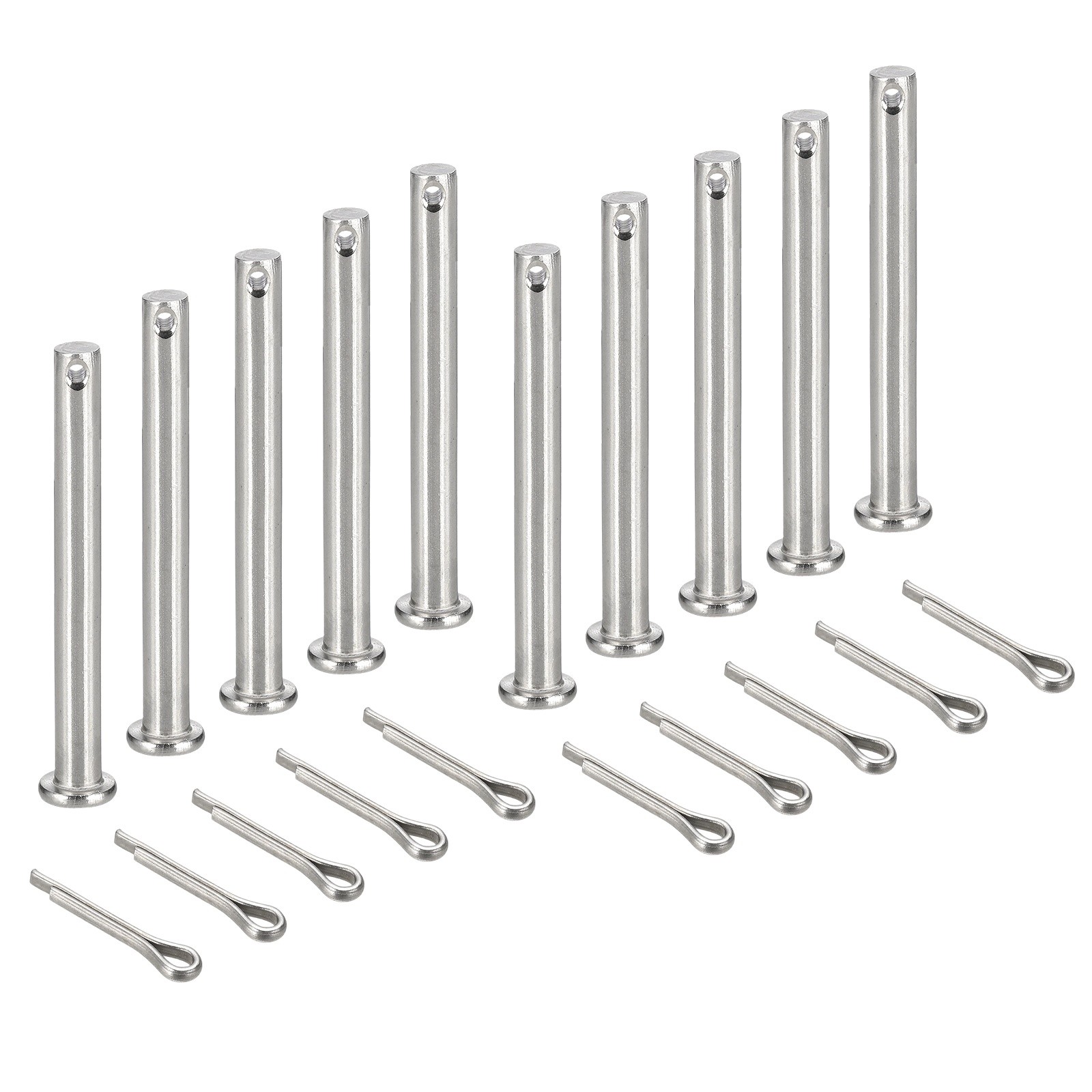 10Pcs M6x70mm Clevis Pins, Single Hole Flat Head Hitch with Cotter Pins, Silver