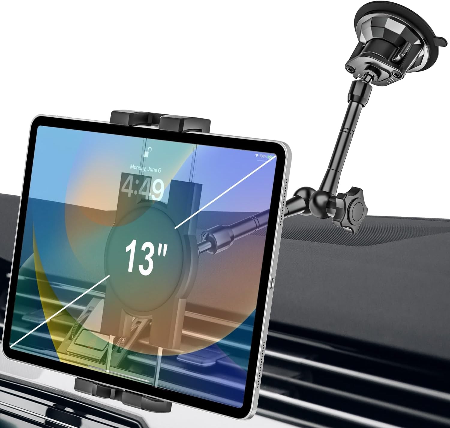 Heavy Duty, Truck Tablet Mount Metal Dashboard Suction iPad/Phone Holder 4.7-13"