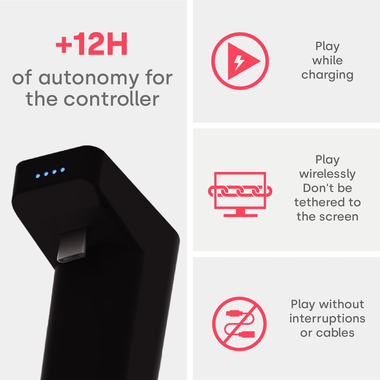Wireless Charger for PS4 Controller, Portable Battery, Play While Charging