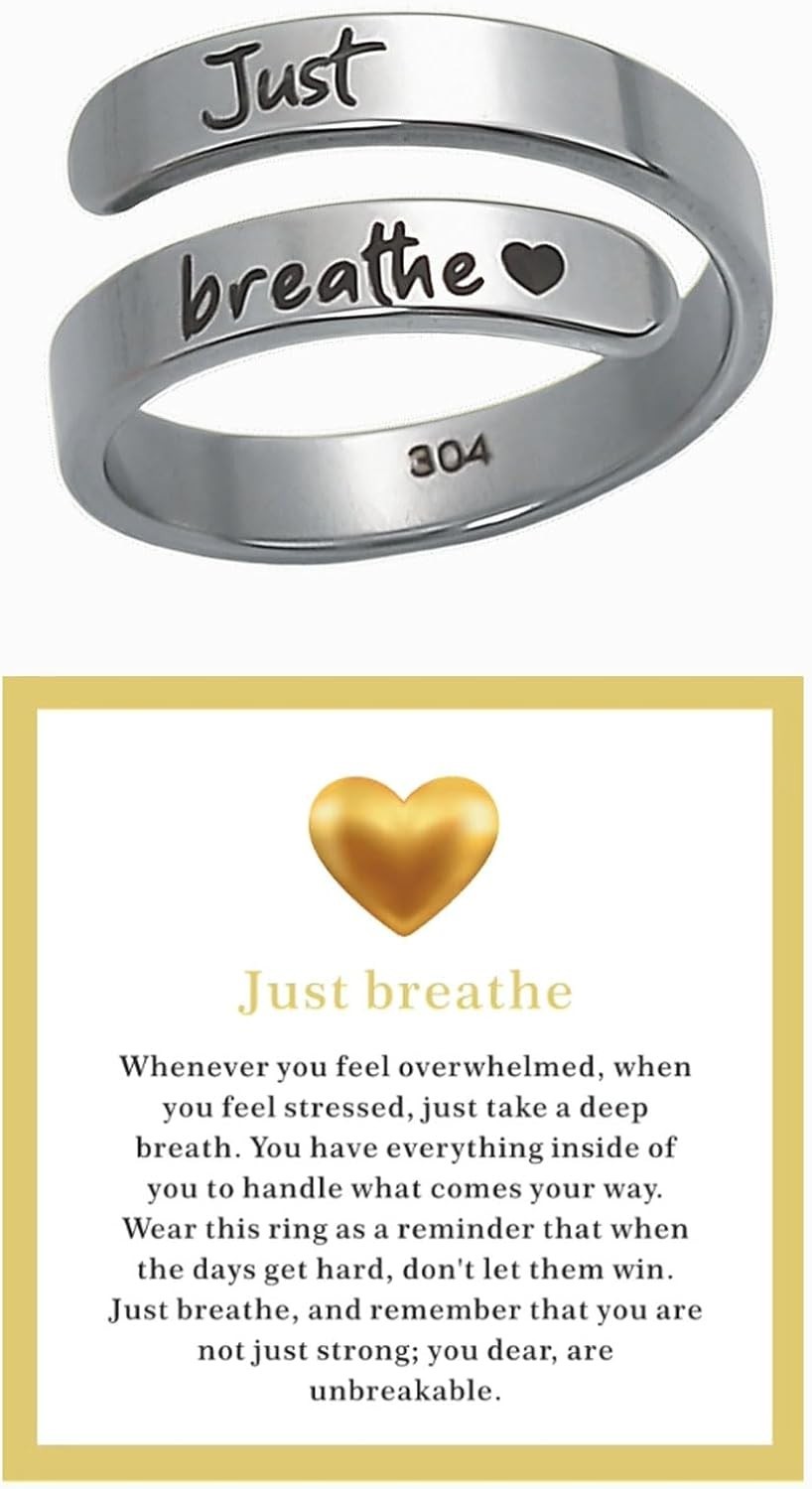 Just Breathe Ring for Women Adjustable Heart Ring Stainless Steel Adjustable Sil