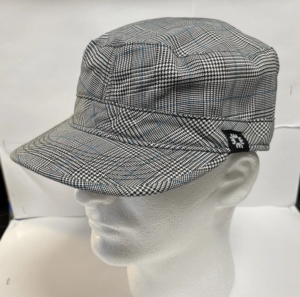 NEW Tribe Headgear Stash Cap Hat Mens Medium Grey Blue Plaid Cadet Hidden Pocket
