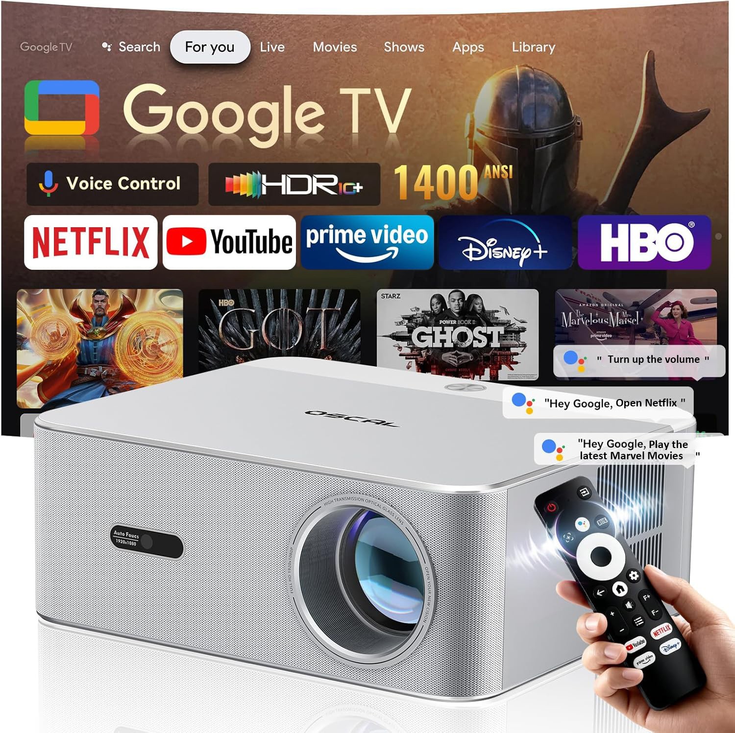 Blackview OSCAL PV800PRO 4K Smart Projector 45000 Lumen 5G WiFi Native 1080P