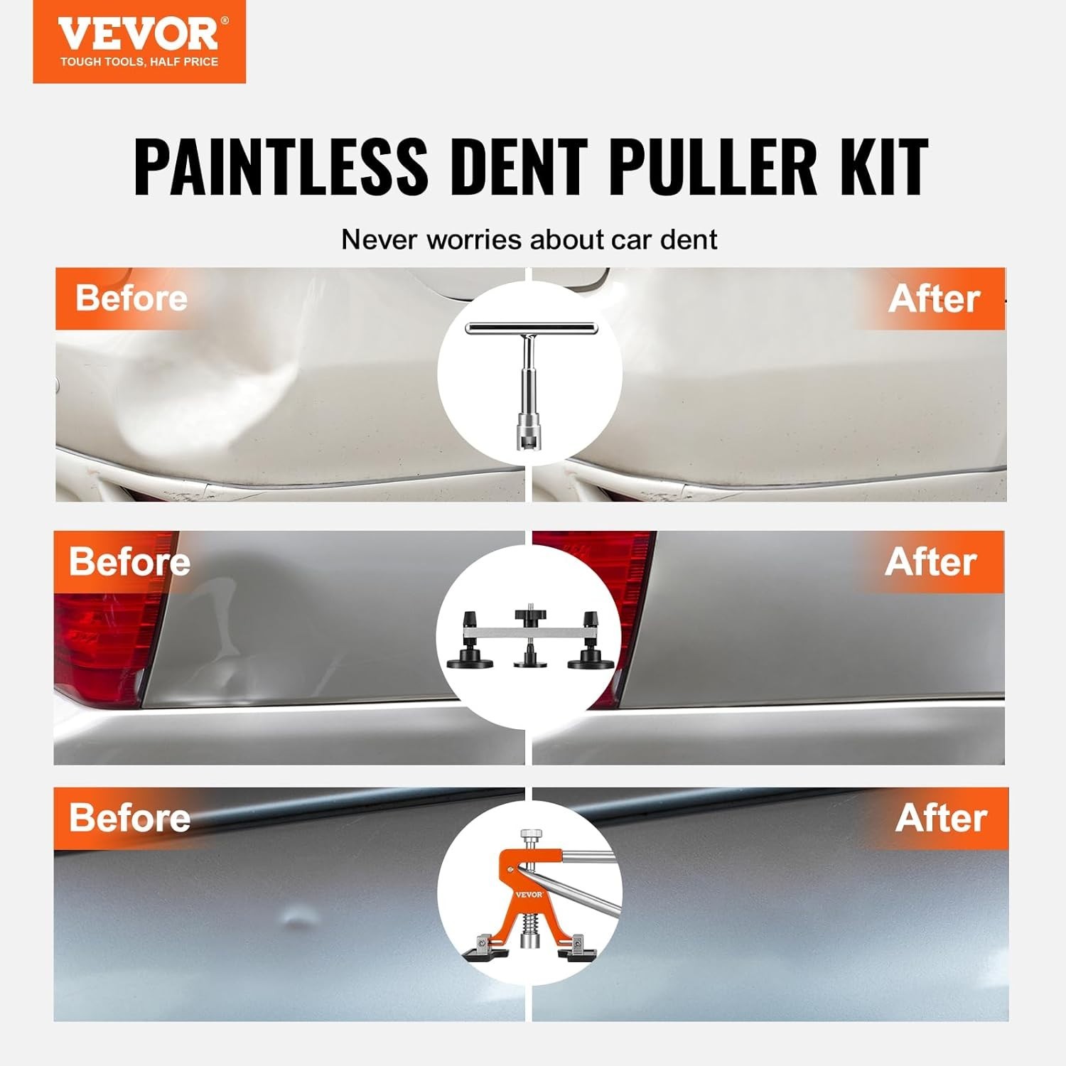 Adjustable Stainless Steel Dent Puller & Slide Hammer Kit for Paintless Repairs