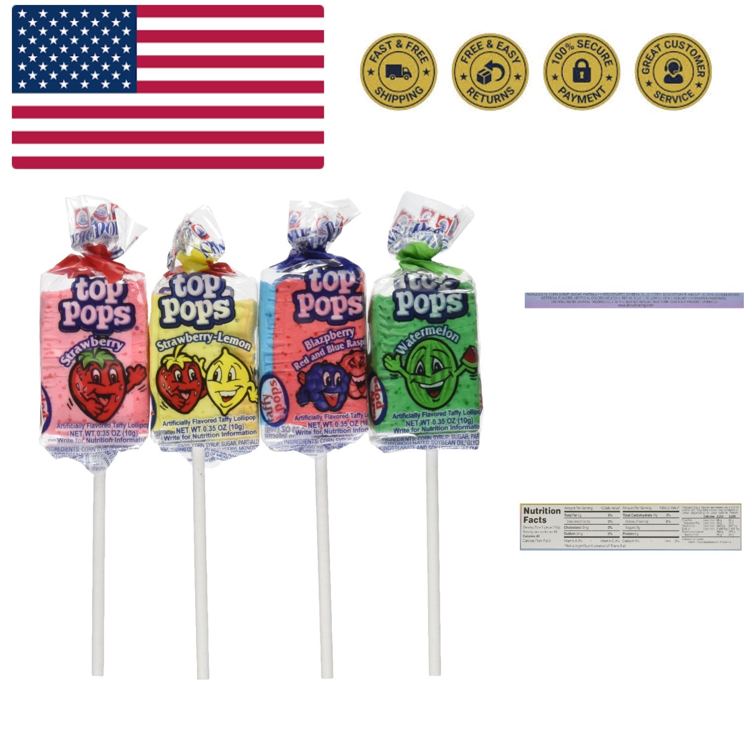 Top/Taffy pops Assorted Flavors 48ct
