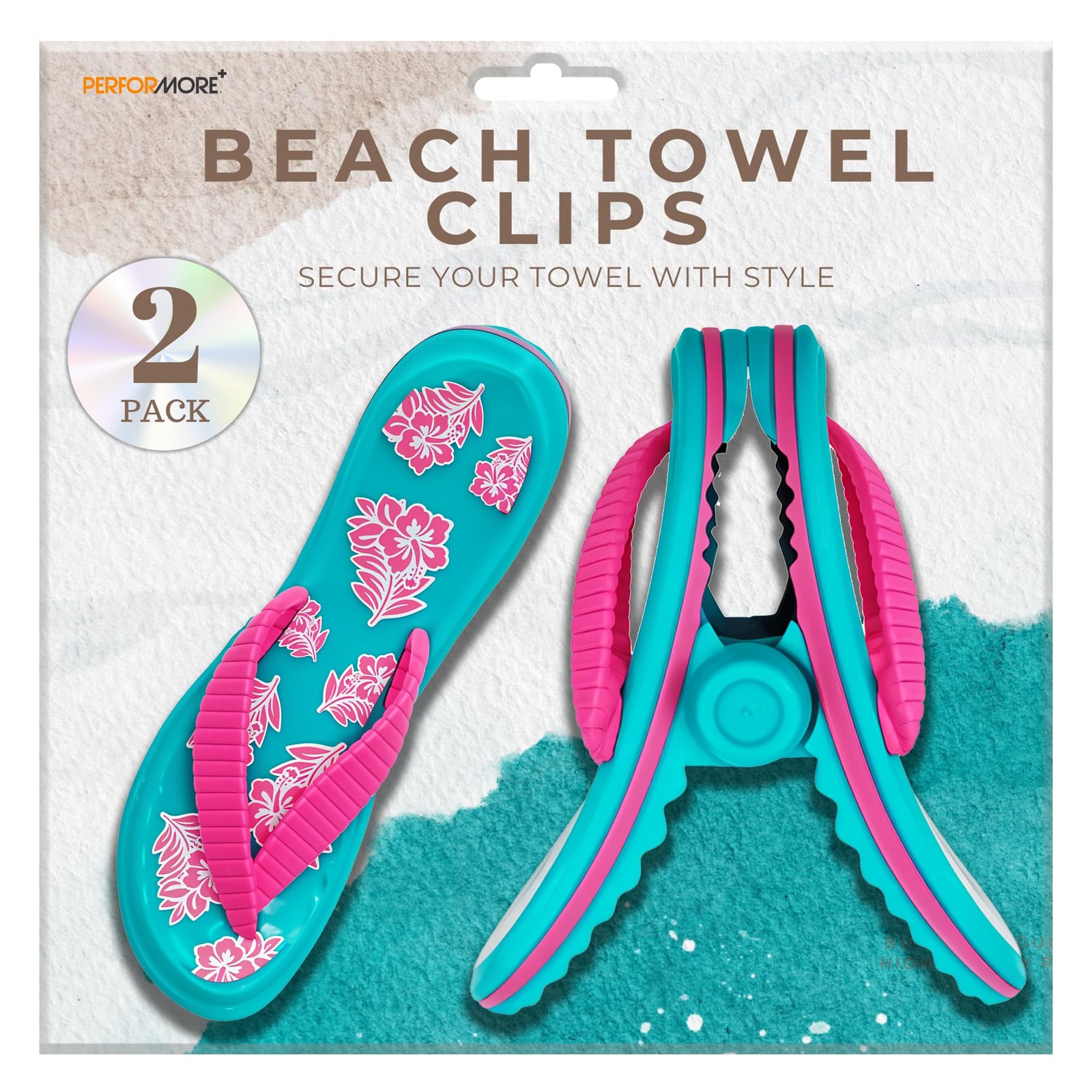 PERFORMORE 2-Pack Beach Towel Clips Pink Strap - Portable Beach Chair Clips