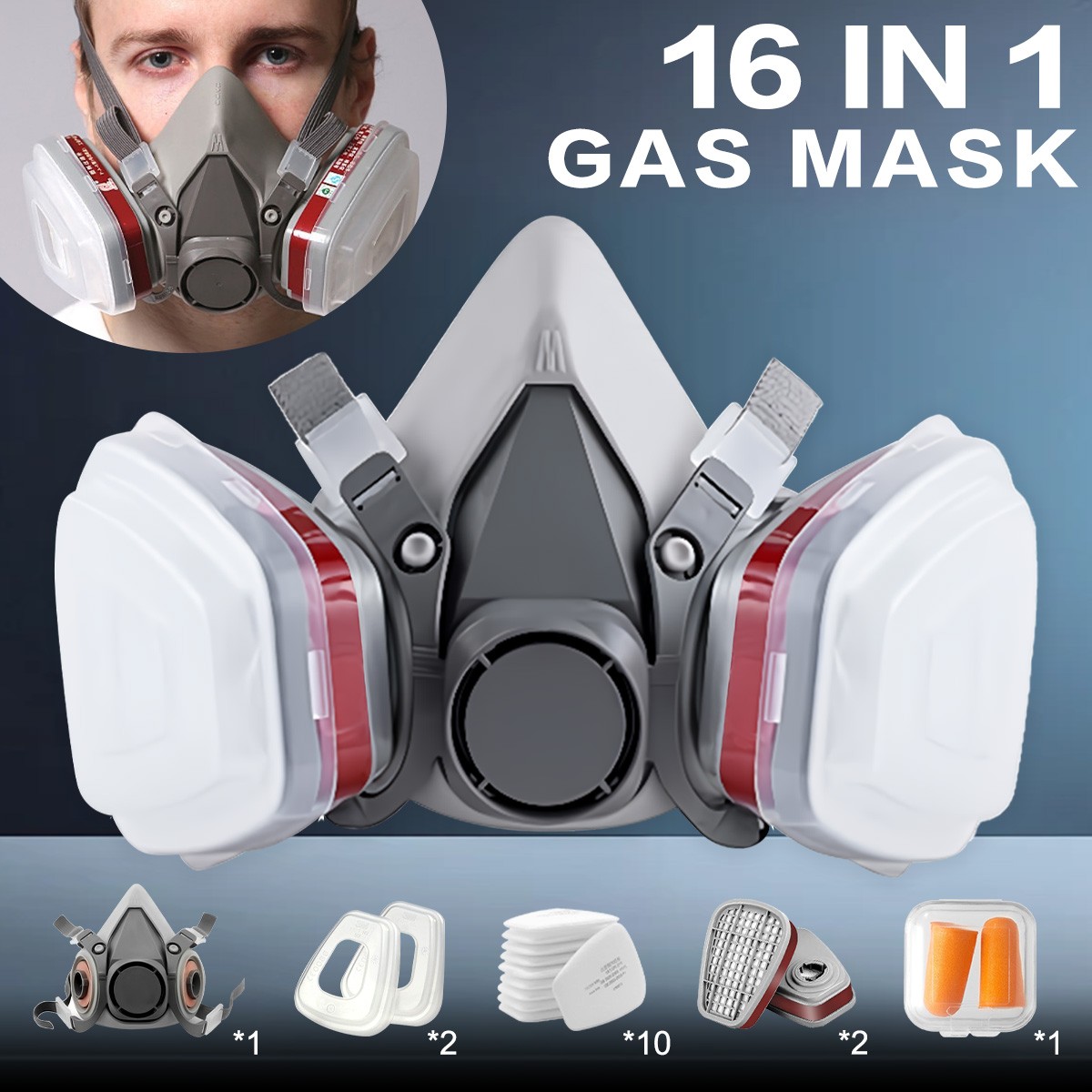 16 IN 1 Half Face Gas Mask Painting Spraying Respirator Filter for 6200 Model