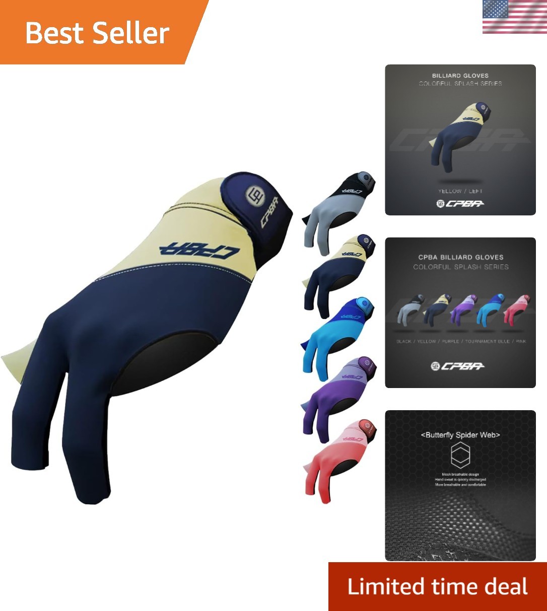 Elite Billiards Glove for Left-Hand Shots - 3-Finger Comfort & Gripping Power