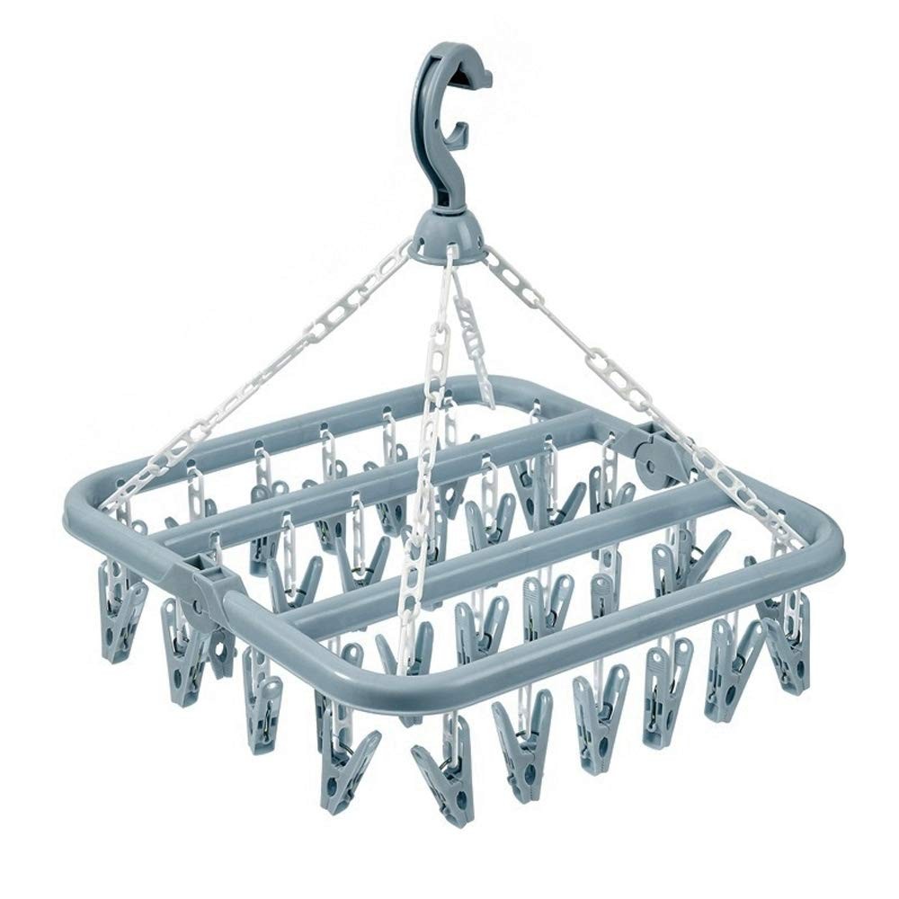 Clothes Drying Hanger with 32 Clips and Drip Foldable Hanging Rack  (Light Blue)