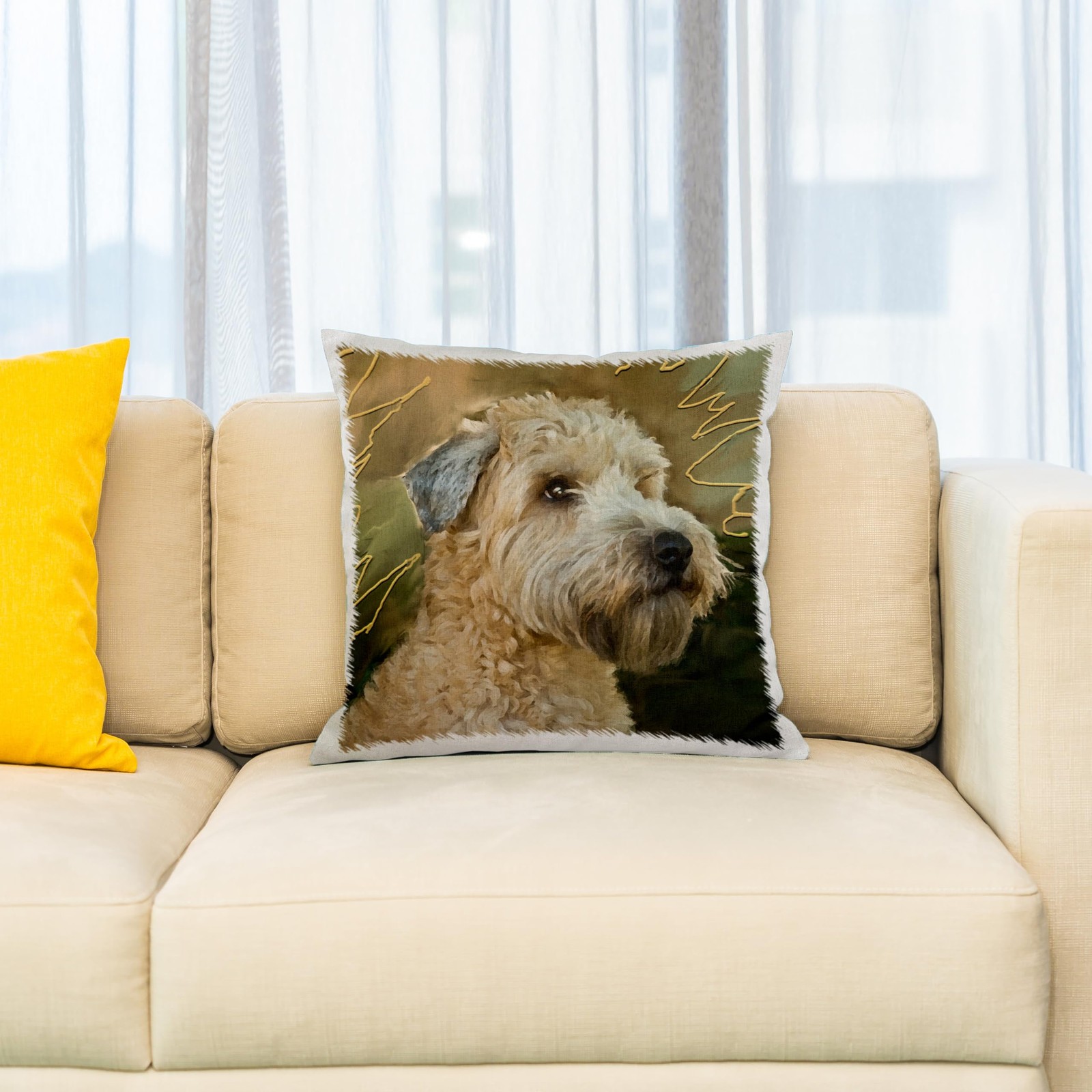 3dRose Soft Coated Wheaten Terrier Dog Portrait Pillow Case 16x16 Inch