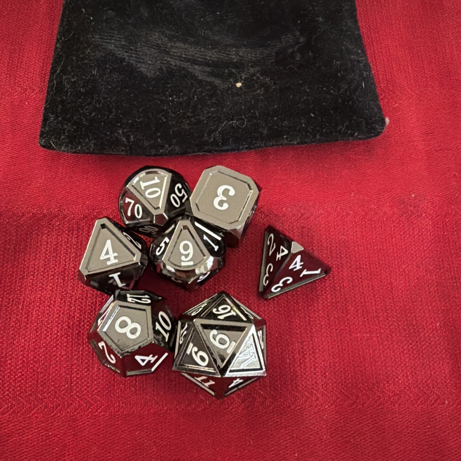 Set Of 7 Polyhedral Gaming Dice * Black w/ White * Gently Used * D&D SeePictures