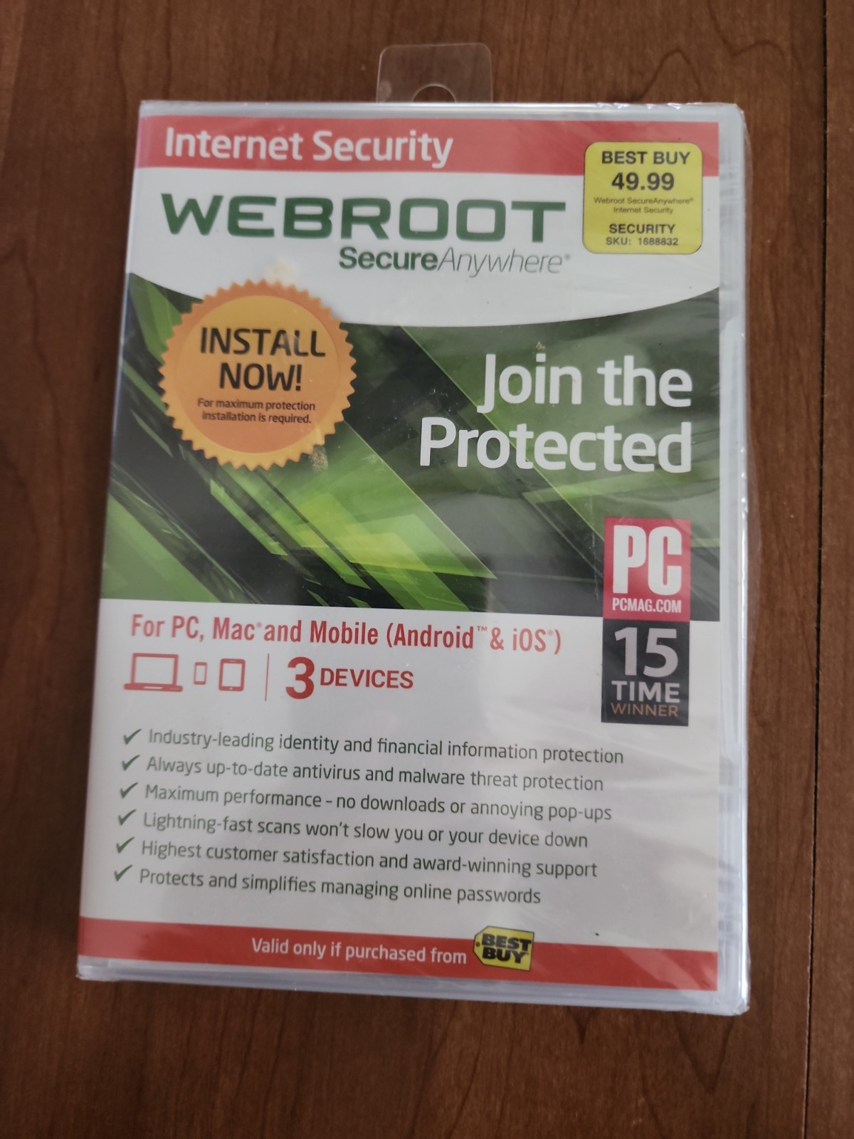 Webroot SecureAnywhere Internet Security 3-Device PC Mac Mobile - Factory Sealed