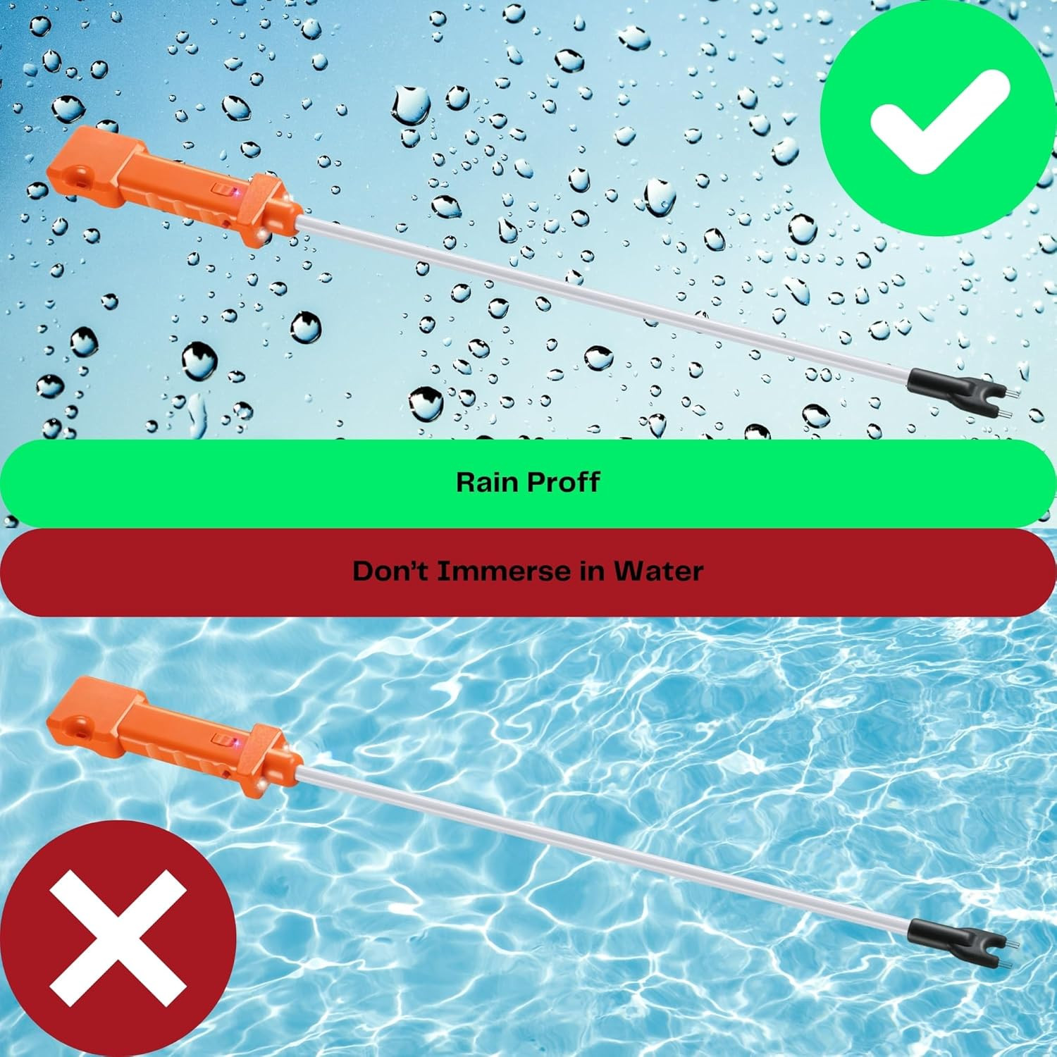 Cattle Prod, Rechargeable Electric Livestock Prod with 2 LED Lights, Waterproof