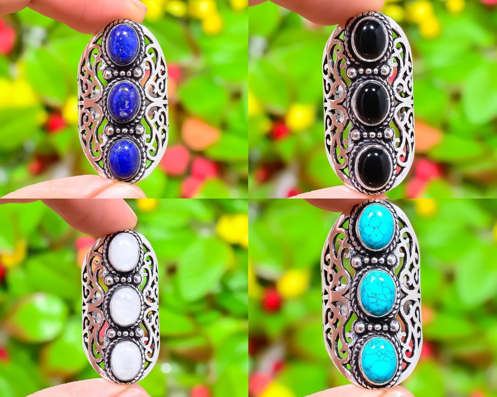 Lapis Lazuli,Black Onyx Gemstone Handmade 925 Sterling Silver Ring Variation