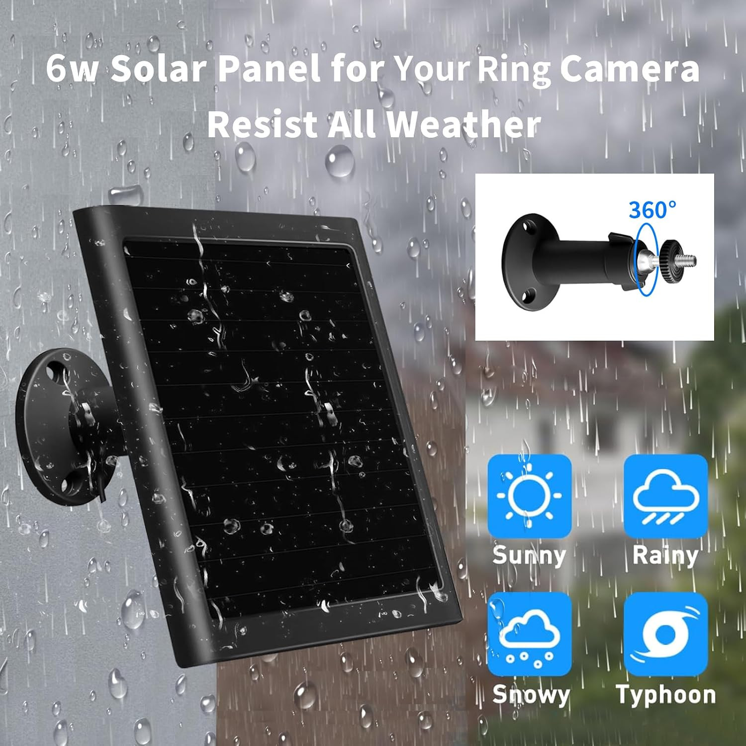 6W Solar Panel Charger for Ring Camera, Compatible with Ri Ng Stick up Camera an