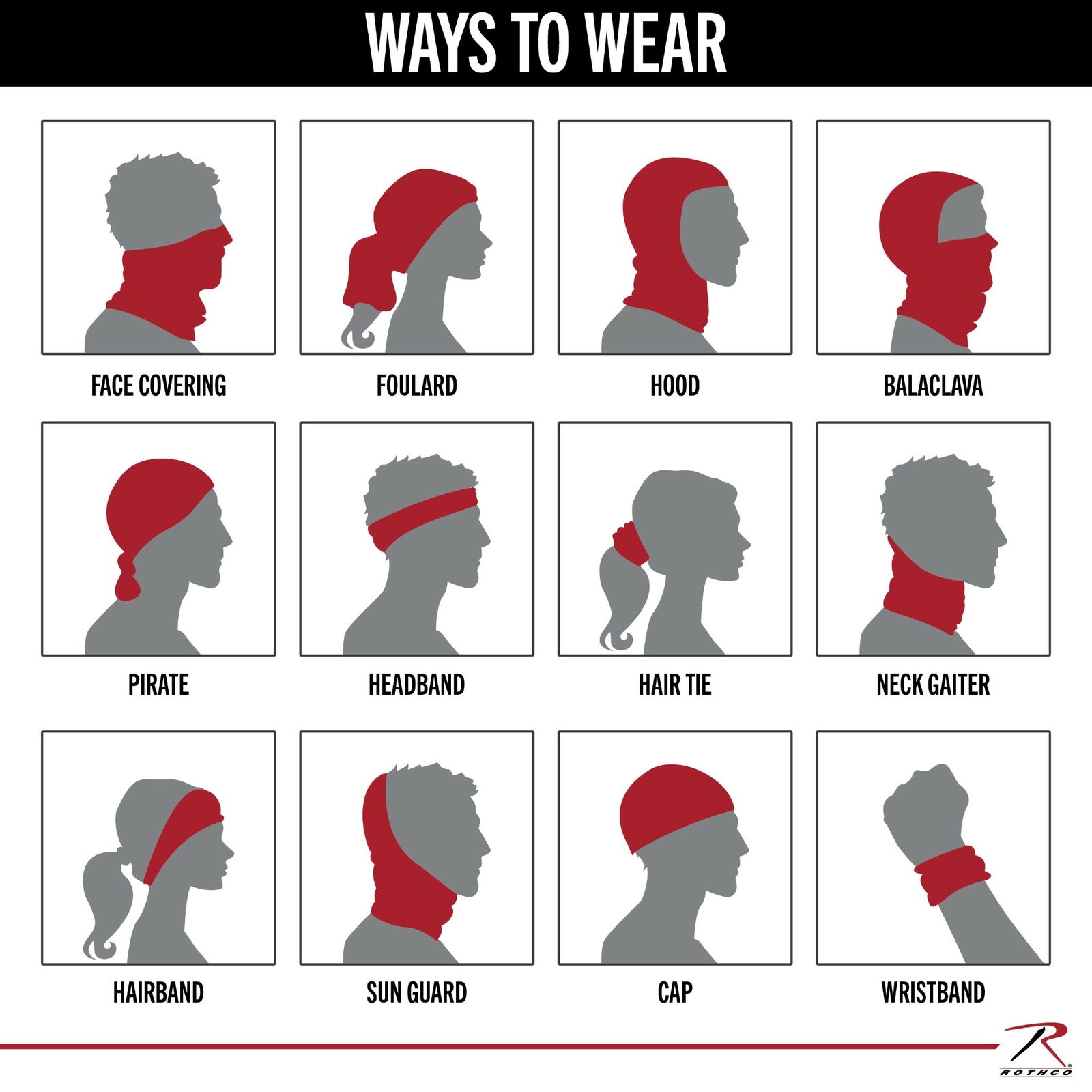 Rothco Multi-Use Tactical Head Wrap - Black With Security Print