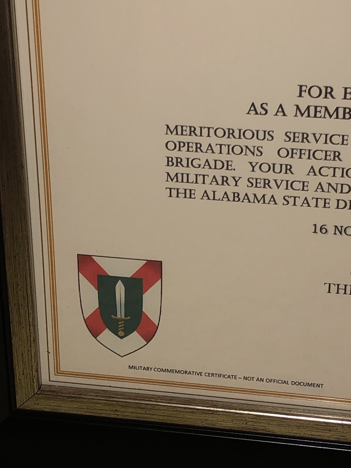 ALABAMA DEFENSE FORCE / MERITORIOUS SERVICE COMMEMORATIVE RIBBON CERTIFICATE