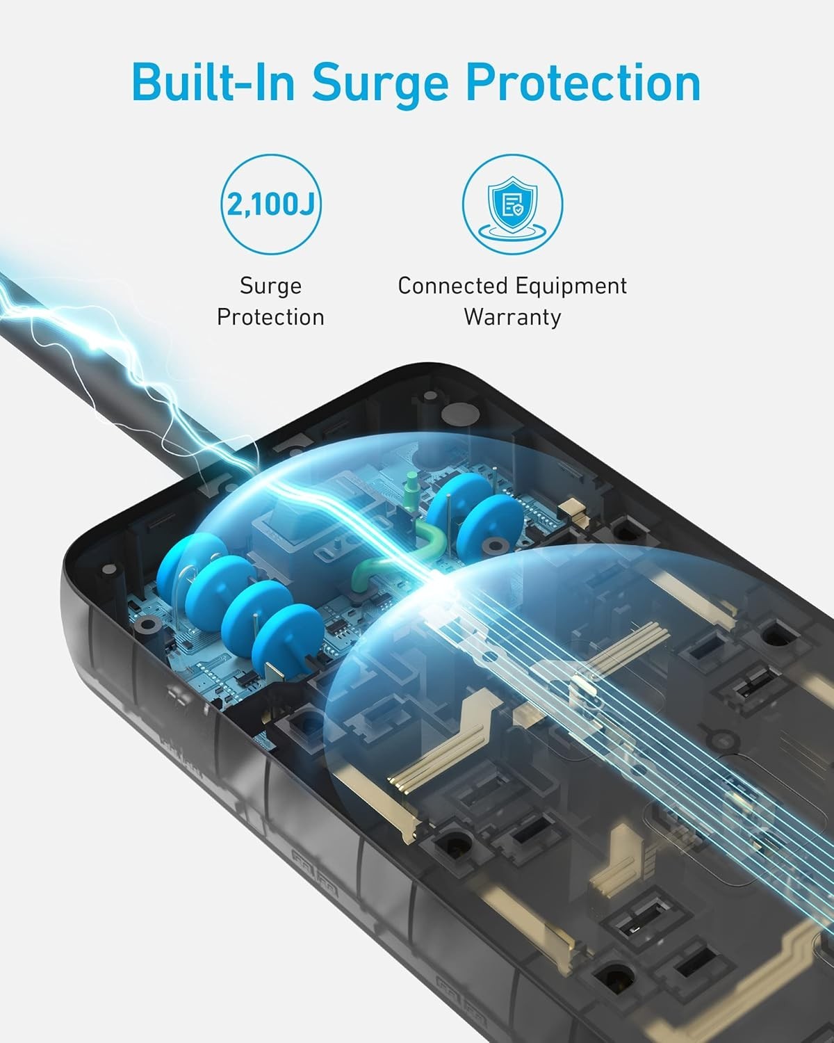 12 Outlets Power Strip USB C Charger Surge Protector (2100J) Flat Plug 5ft