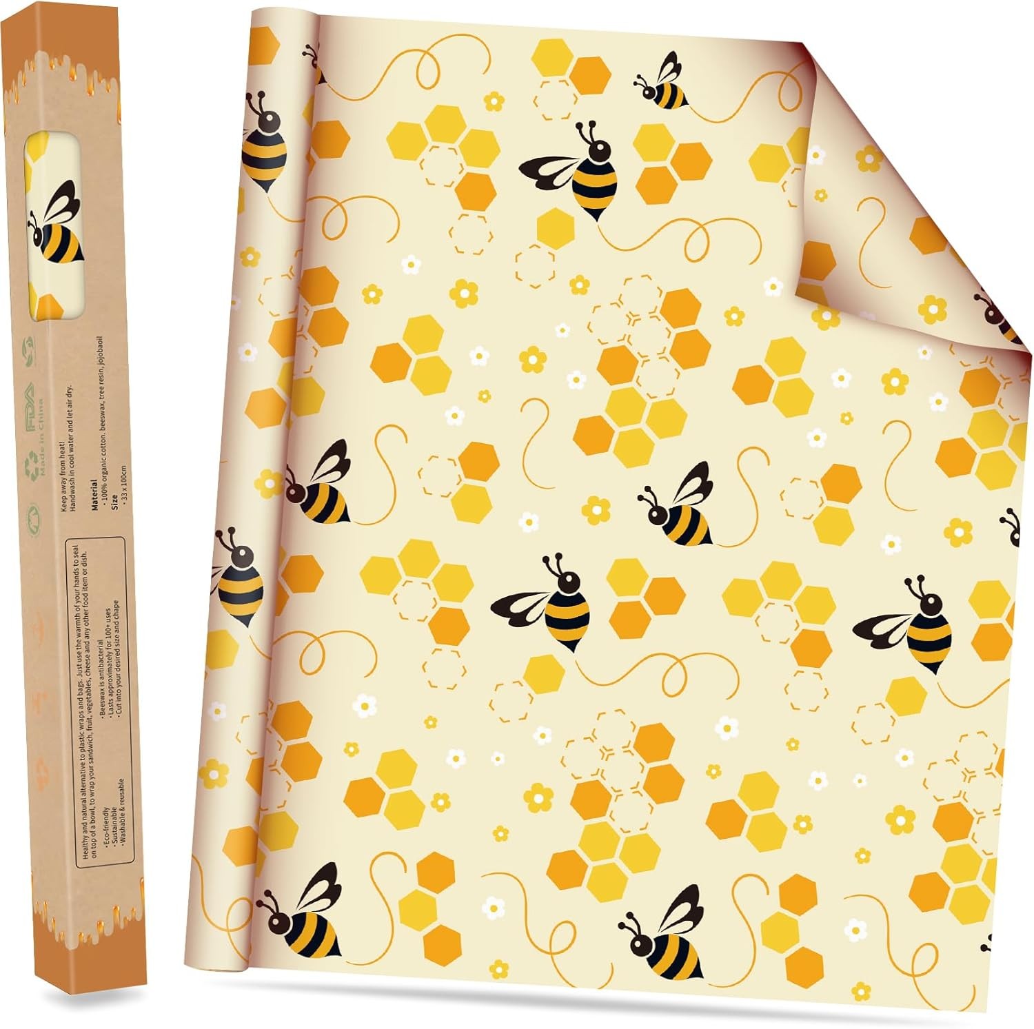 Beeswax Wraps for Food Roll(13x39inch), Organic Beeswax Wrap Beeswax Food Wraps