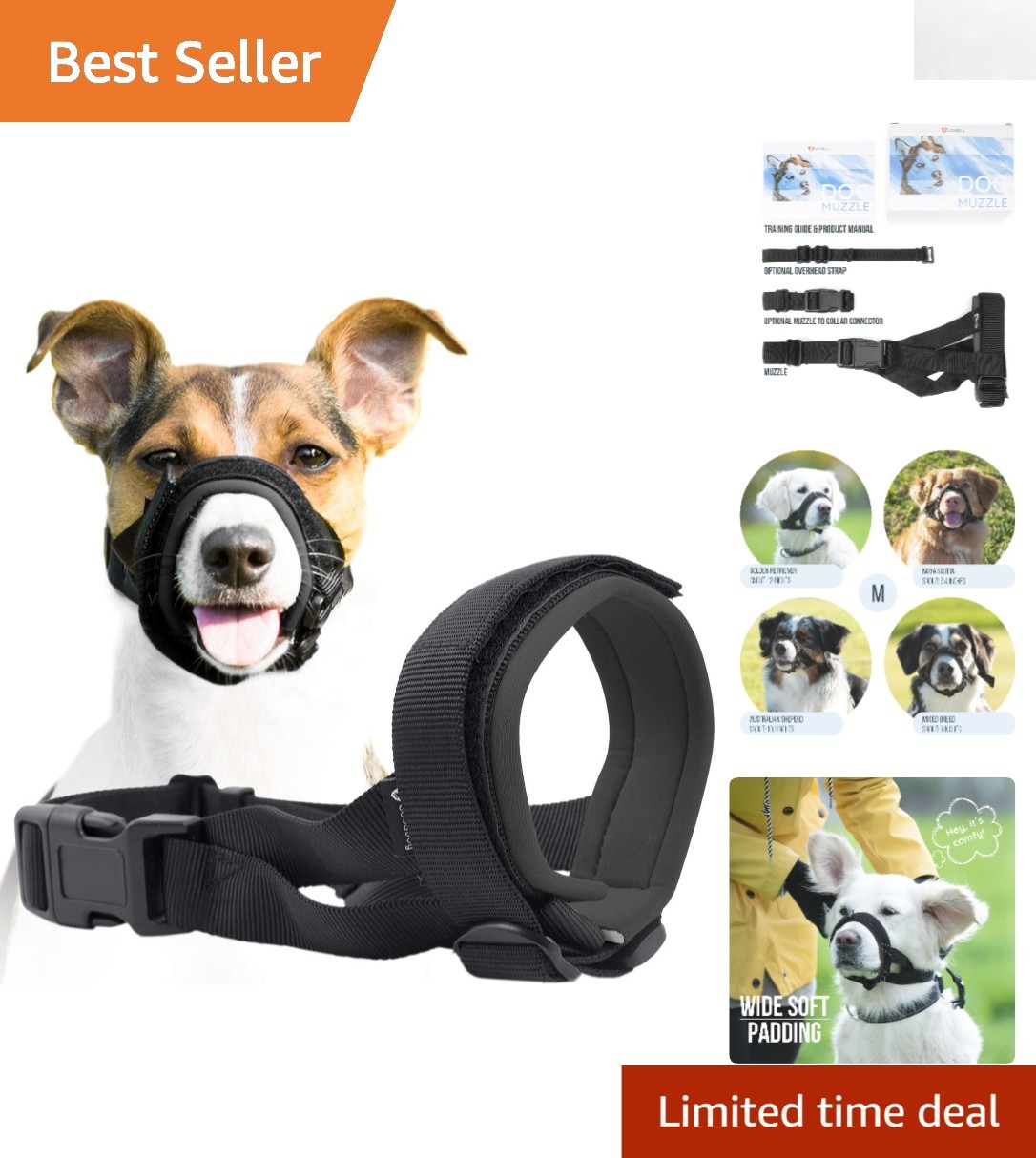 Comfortable Medium Dog Muzzle - Gentle Prevents Biting with Secure Fit, Grey