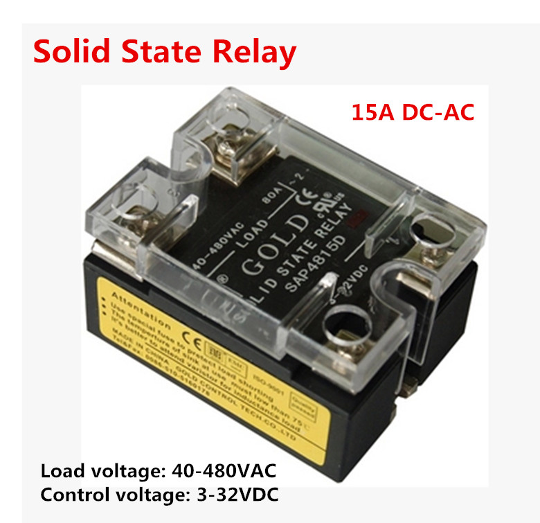 1pcs SSR Single-phase Solid State Relay SAP4815D 15A DC Control AC Single LED