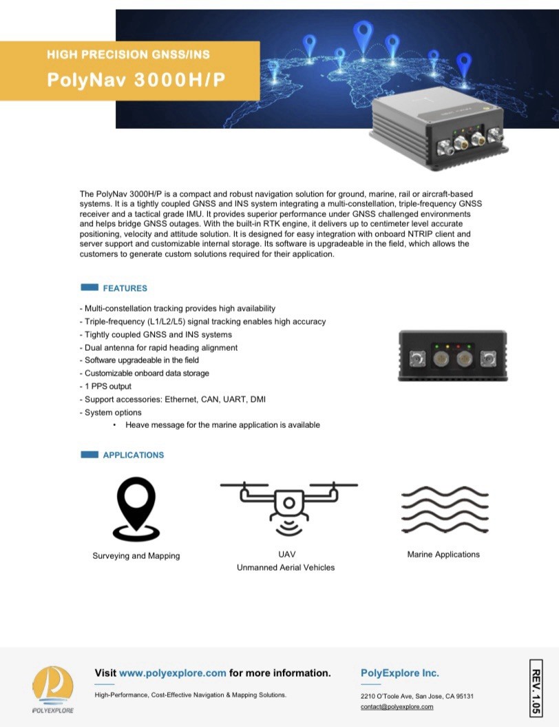 PolyNav 3000P High-Precision GNSS/INS Dual RTK + GNSS Antennas