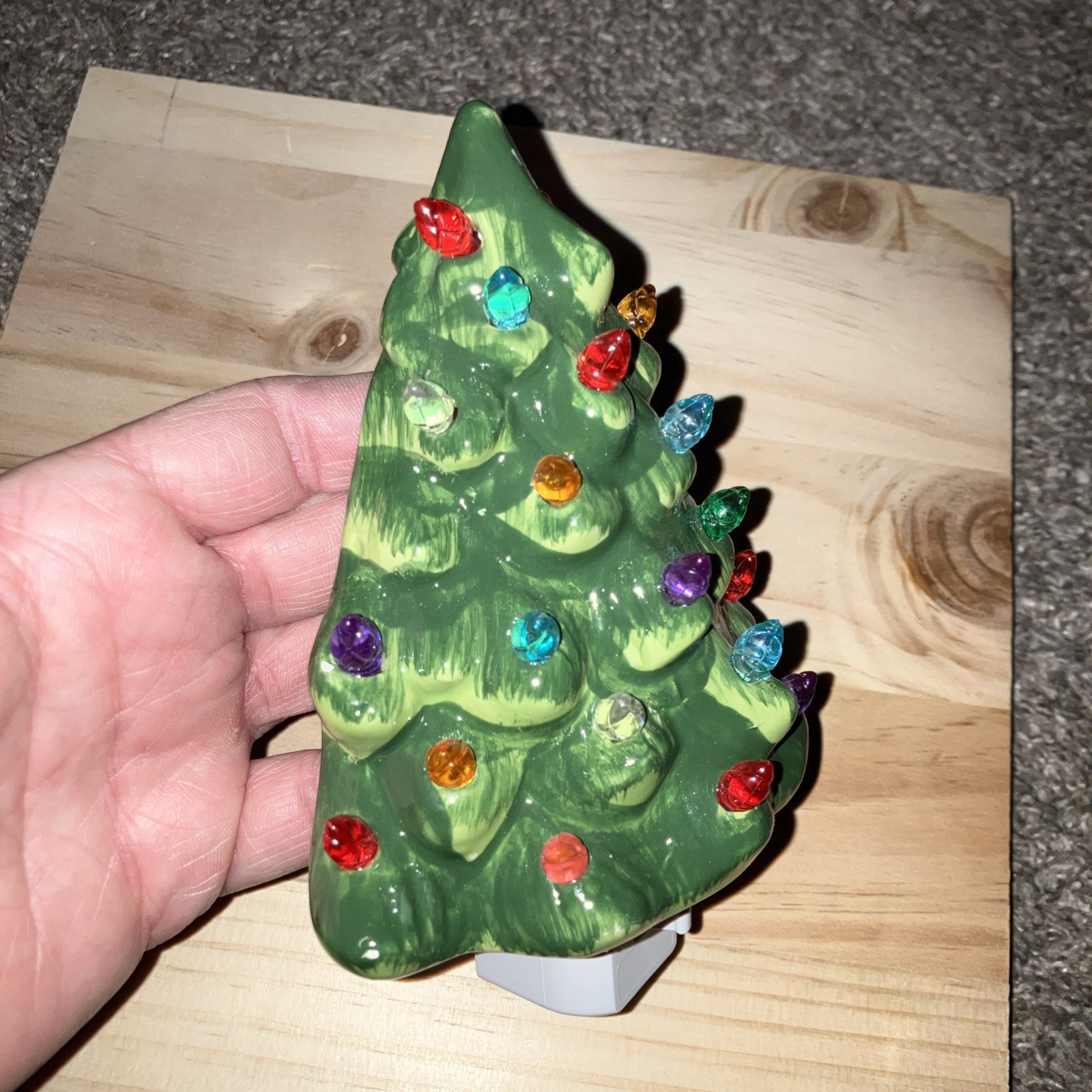 Ceramic Light Up Christmas Tree Night Light Green With Multicolored Bulbs