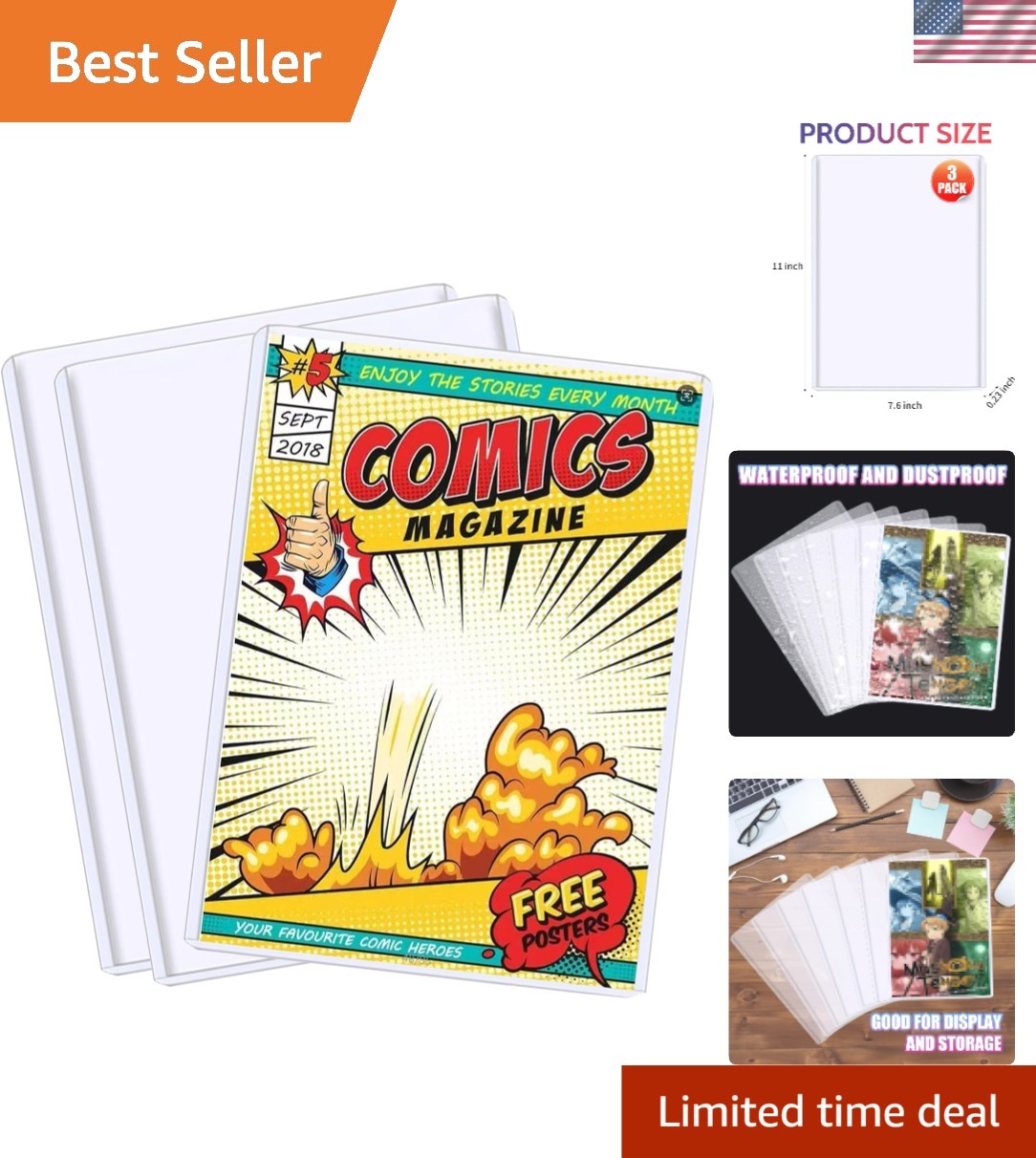 Archival-Safe Comic Book Toploaders - 3 Pack, 7.6x11 Inch for Serious Collecting
