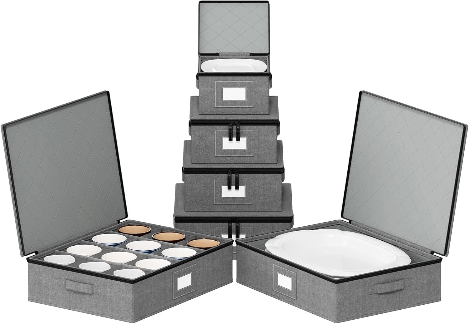 China Storage Containers 6 Pack, Stackable Hard Shell Quilted Cases with Soft Pl