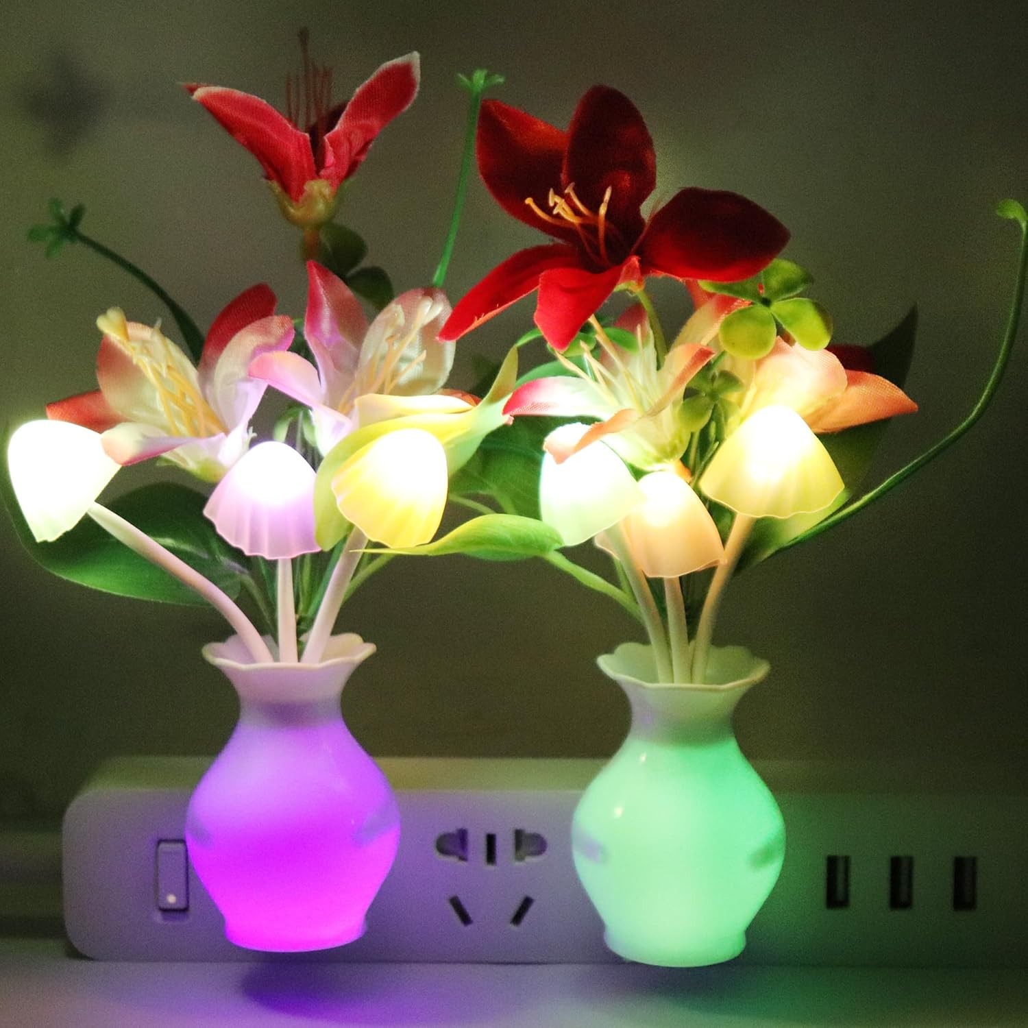 2pk AUSAYE Mushroom Night Light RGB LED Flower Sensor Lamp 2026