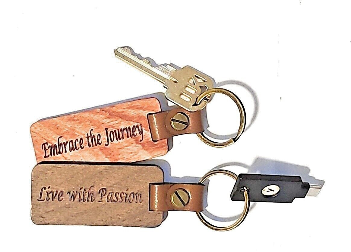 Wood and Leather Motivational Key Chains with Key Rings -Set of 2
