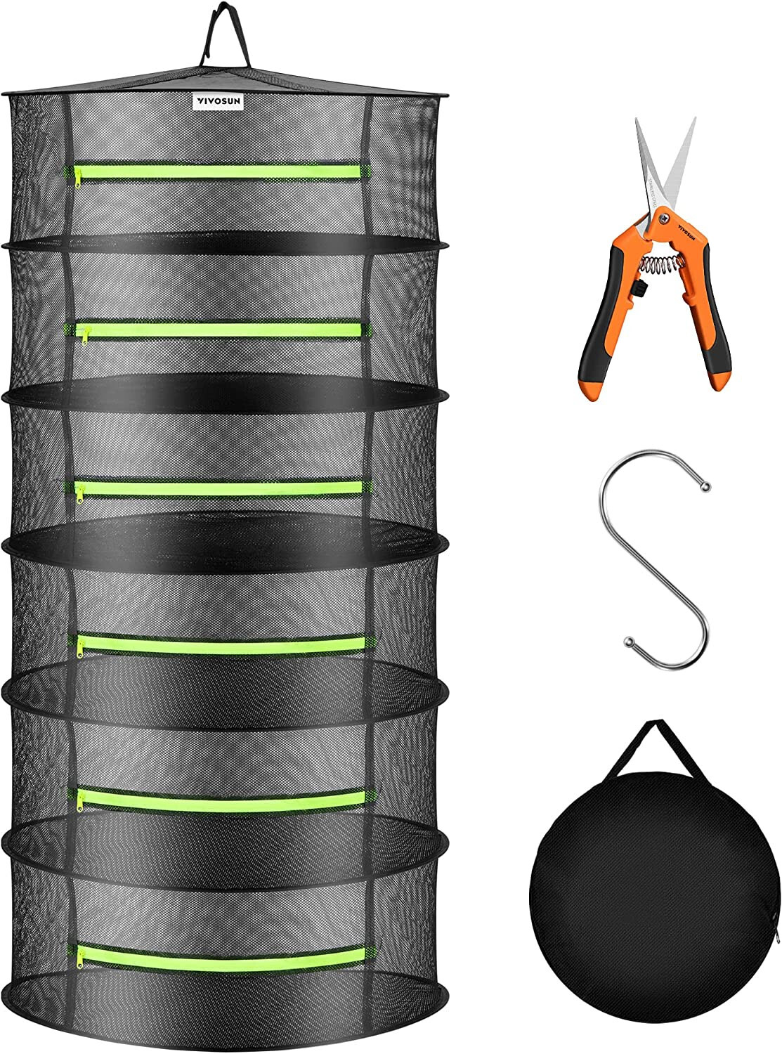 VIVOSUN 2ft 6-Layer Hanging Herb Mesh Rack Foldable Drying Net with Zippers