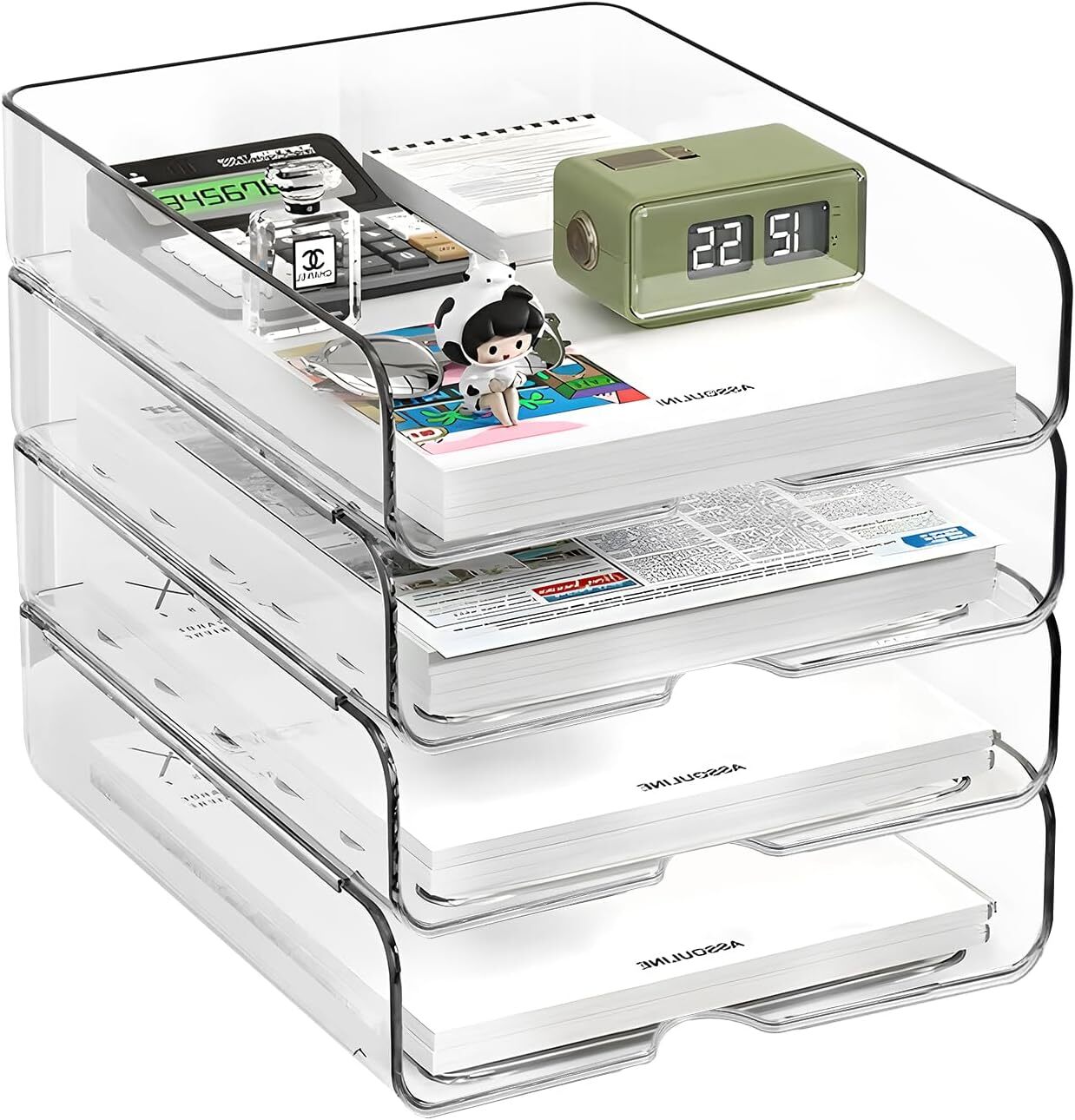 4-Tier Paper Organizer for Desk, Stackable Desk Organizer Paper Tray, Ideal