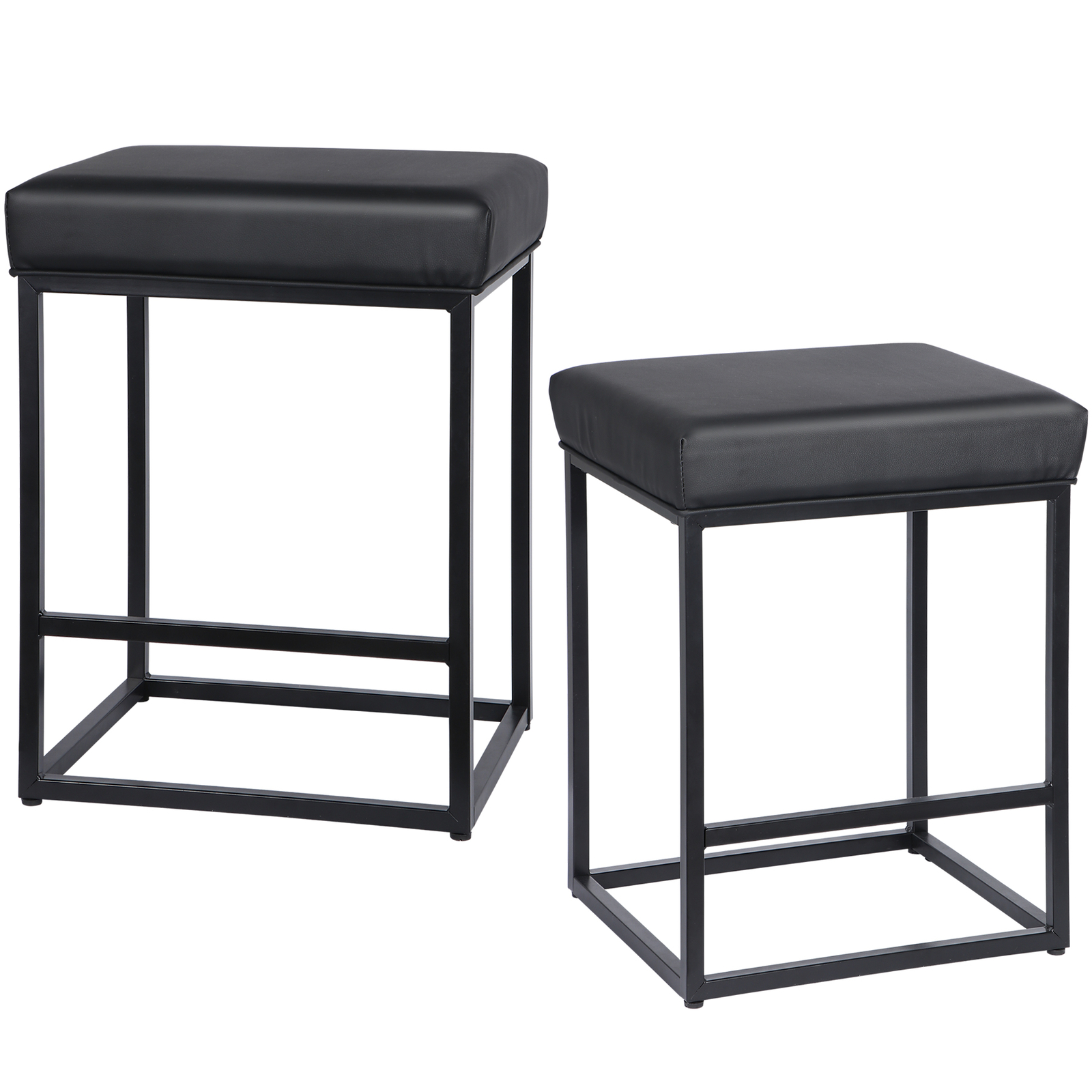 2PCS Black Backless Bar Stools PU Leather Stools Sturdy 330LBS Capacity Home