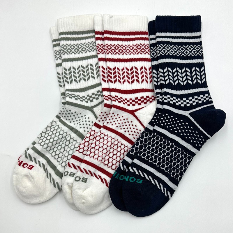 3 Pairs Women's Honeycomb Calf Socks Stripes Size Large 3 Colors Mix Bombas