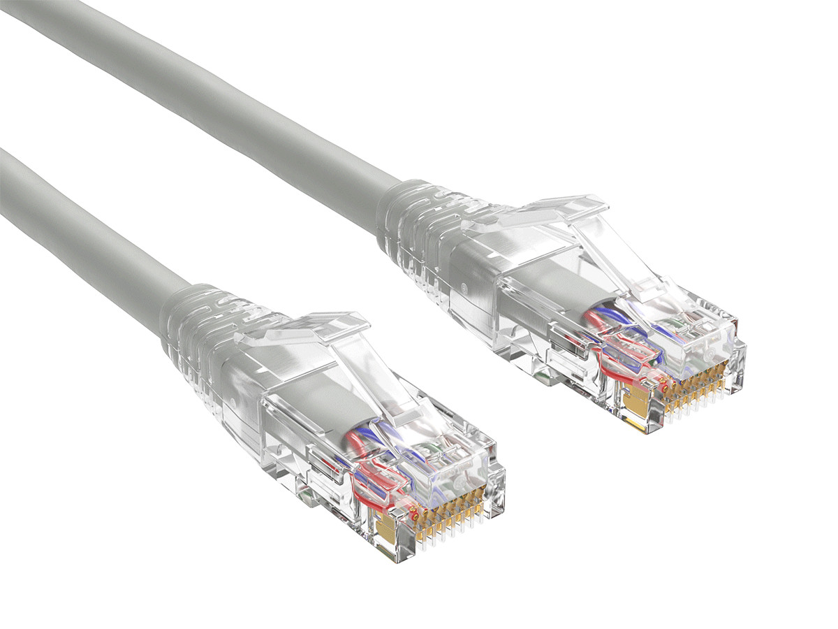 3ft Cat6 Ethernet Patch Cable with Clear Boot, UTP, Pure Bare Copper, Gray