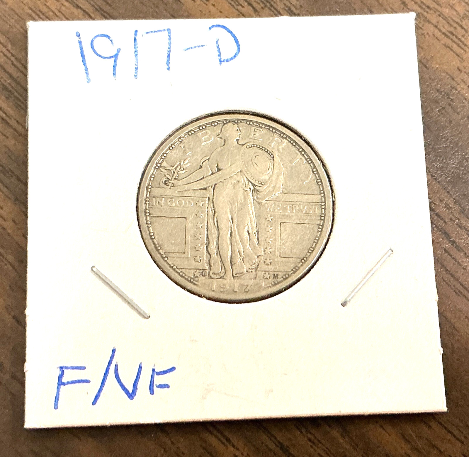 1917-D Type 1 Standing Liberty Quarter 25c - F/VF - Better date.