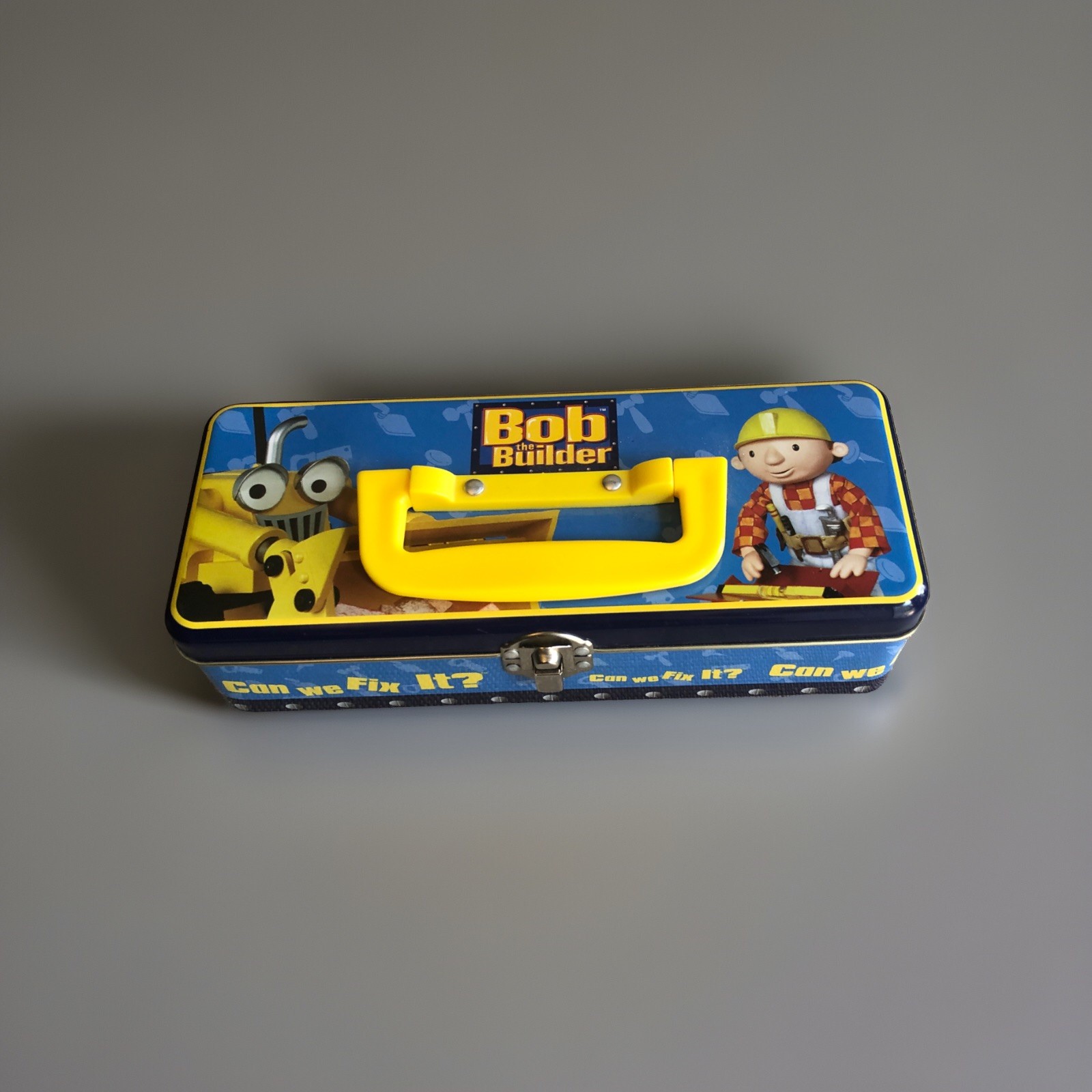 Bob The Builder Tin Metal Tool Box Pencil School Supply holder latch #322701