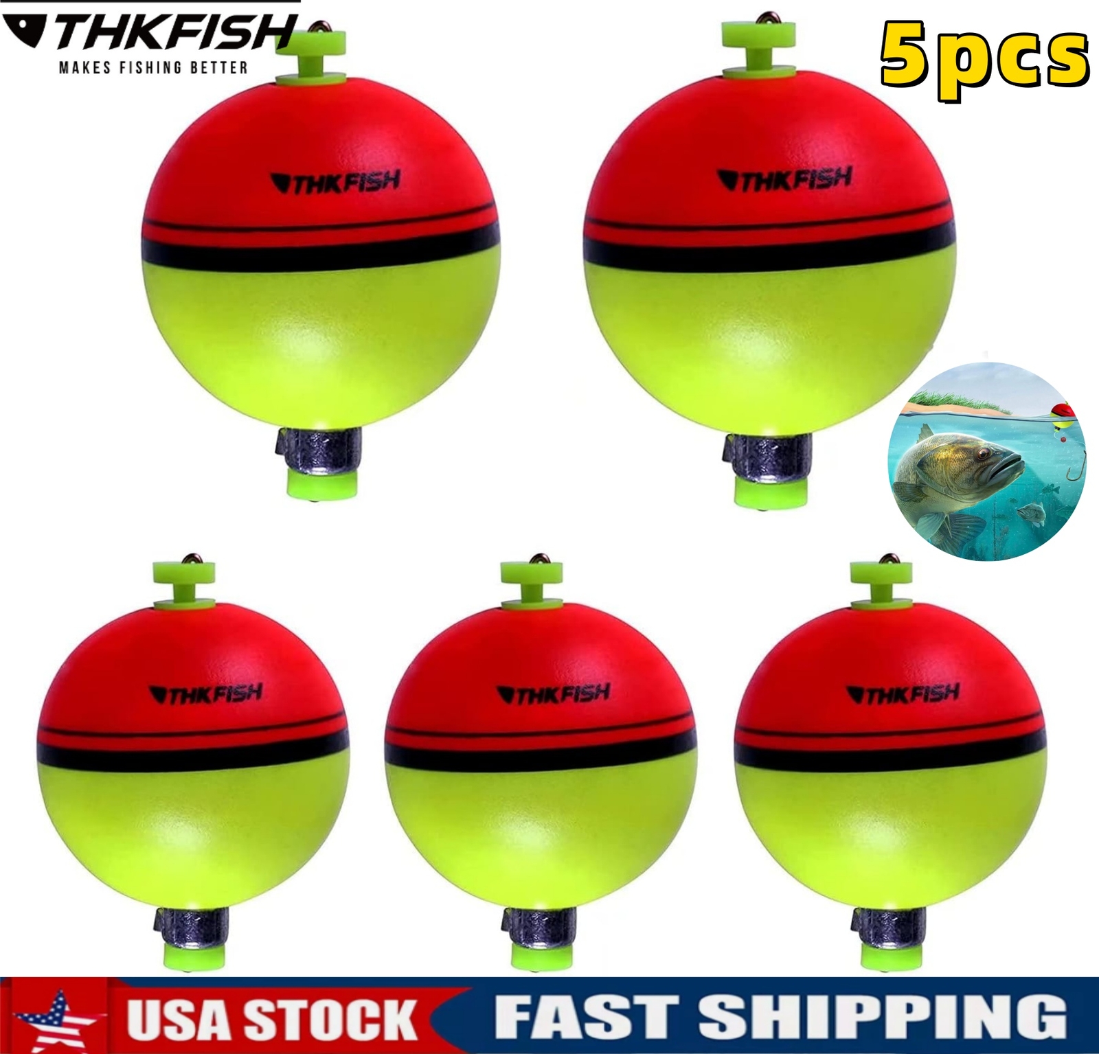 THKFISH 5PCS Fishing Bobbers EVA Foam Floats Weighted Bobbers for Fishing Floats