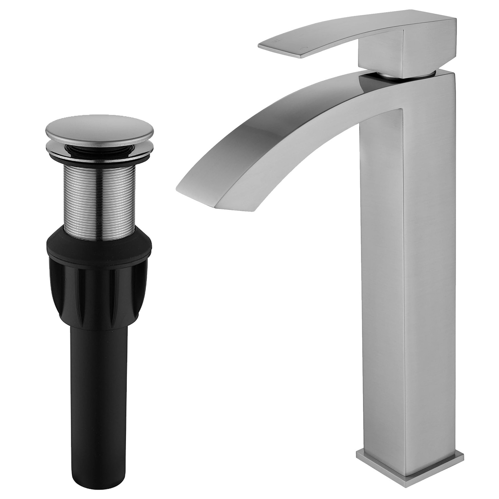 Jodulos JU-BS101-BN Brushed Nickel Vessel Sink Faucet Single Handle Waterfall