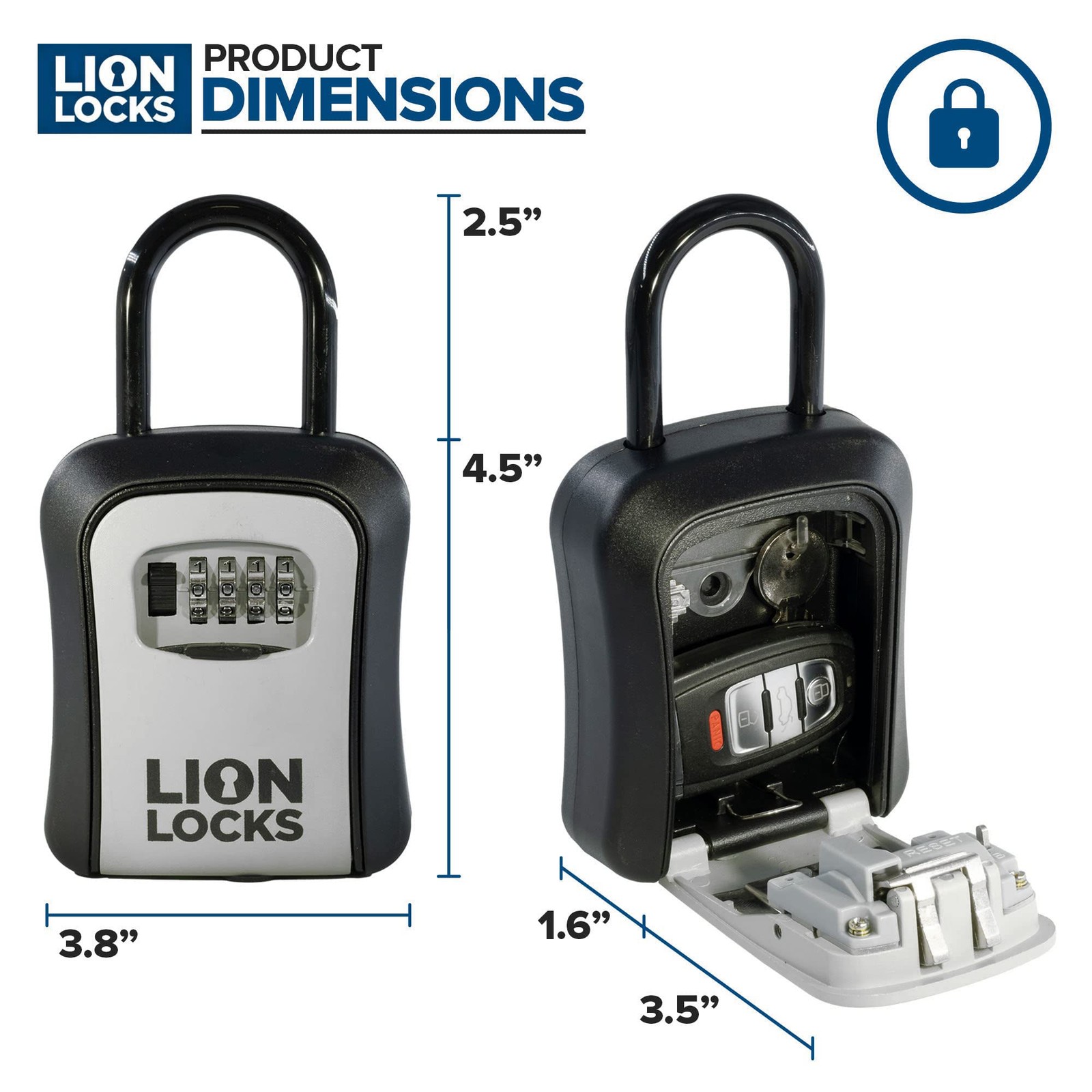 Key Lock Box for Keys with Code, 4 Digit Combination Lockbox for Keys Outdoor...
