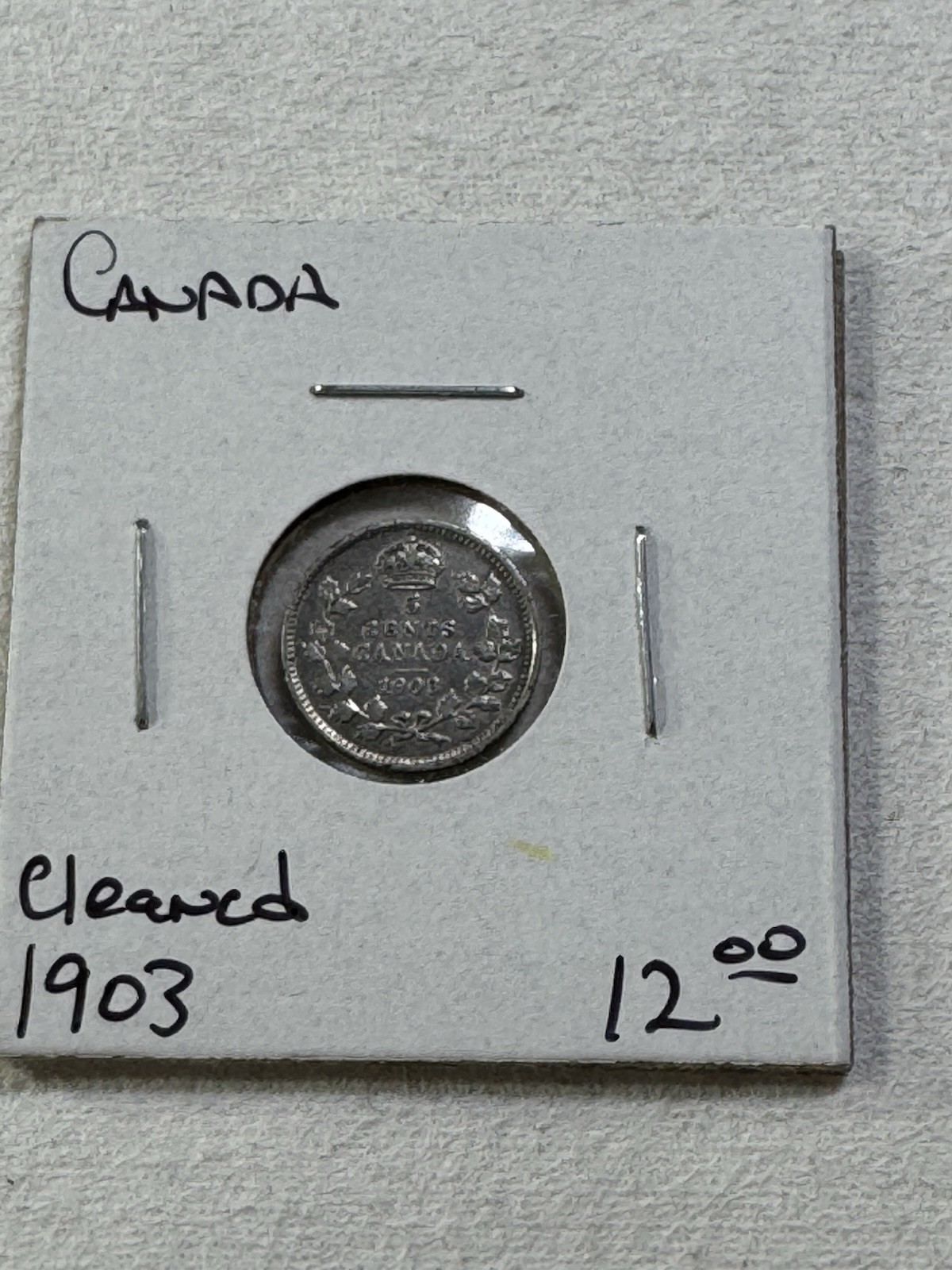 1903 Canada 5 Cents Small Silver Coin Cleaned