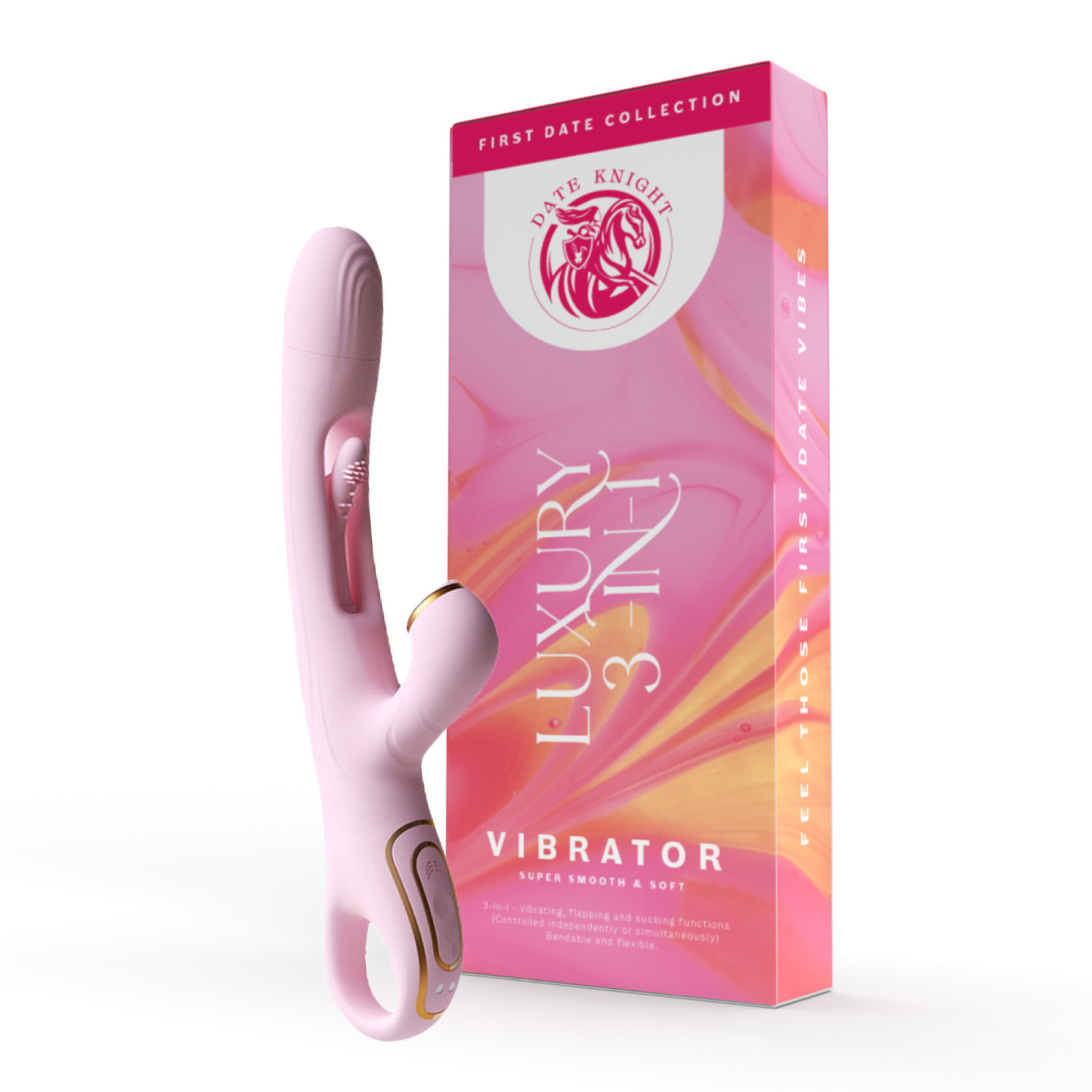 Date Knight 3‑in‑1 Rabbit Vibrator Sex Toy for Women – Clit Sucker, G‑Spot Dildo