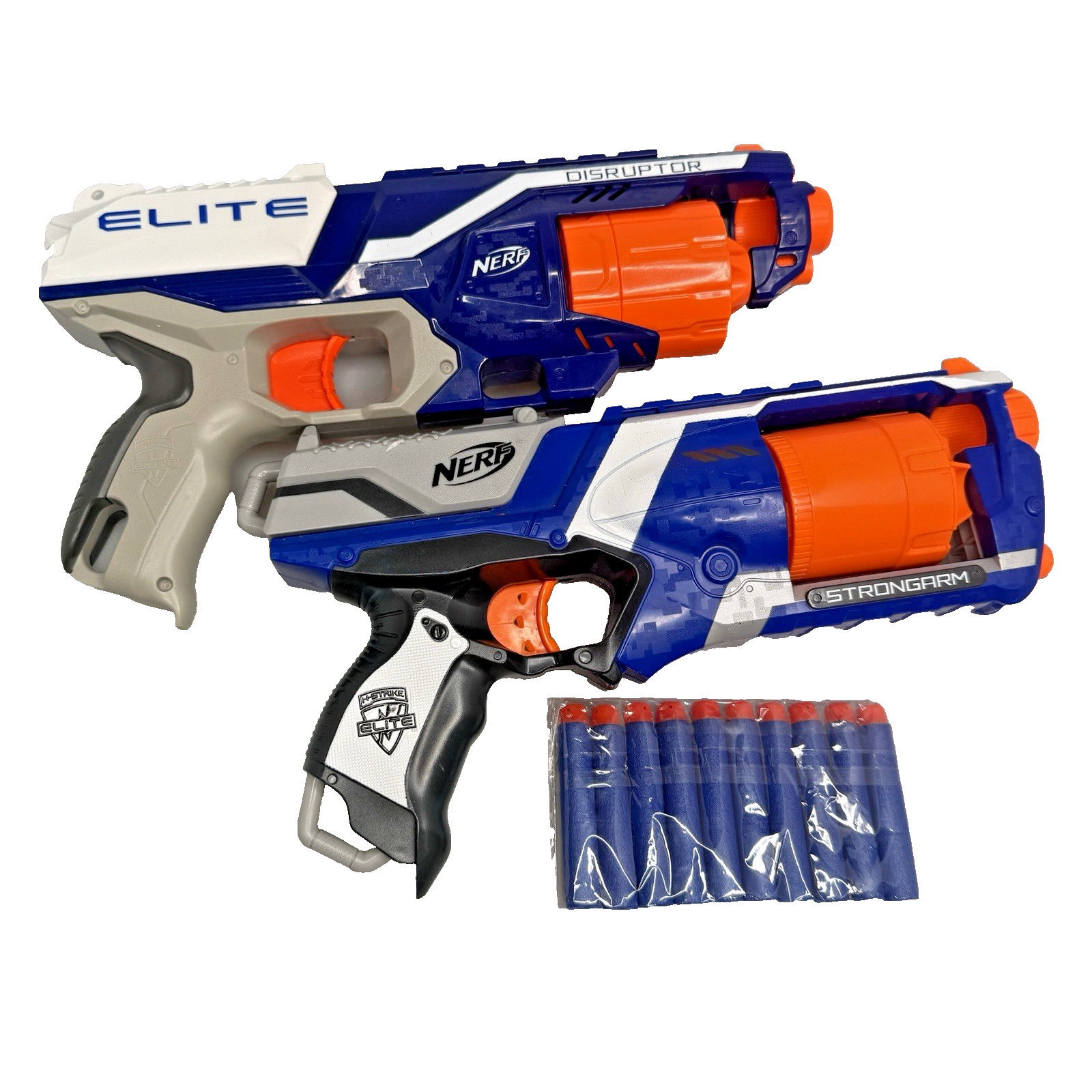 NERF N-Strike Elite Disruptor & Strongarm Blaster Lot 2 w/ 10 Darts EUC
