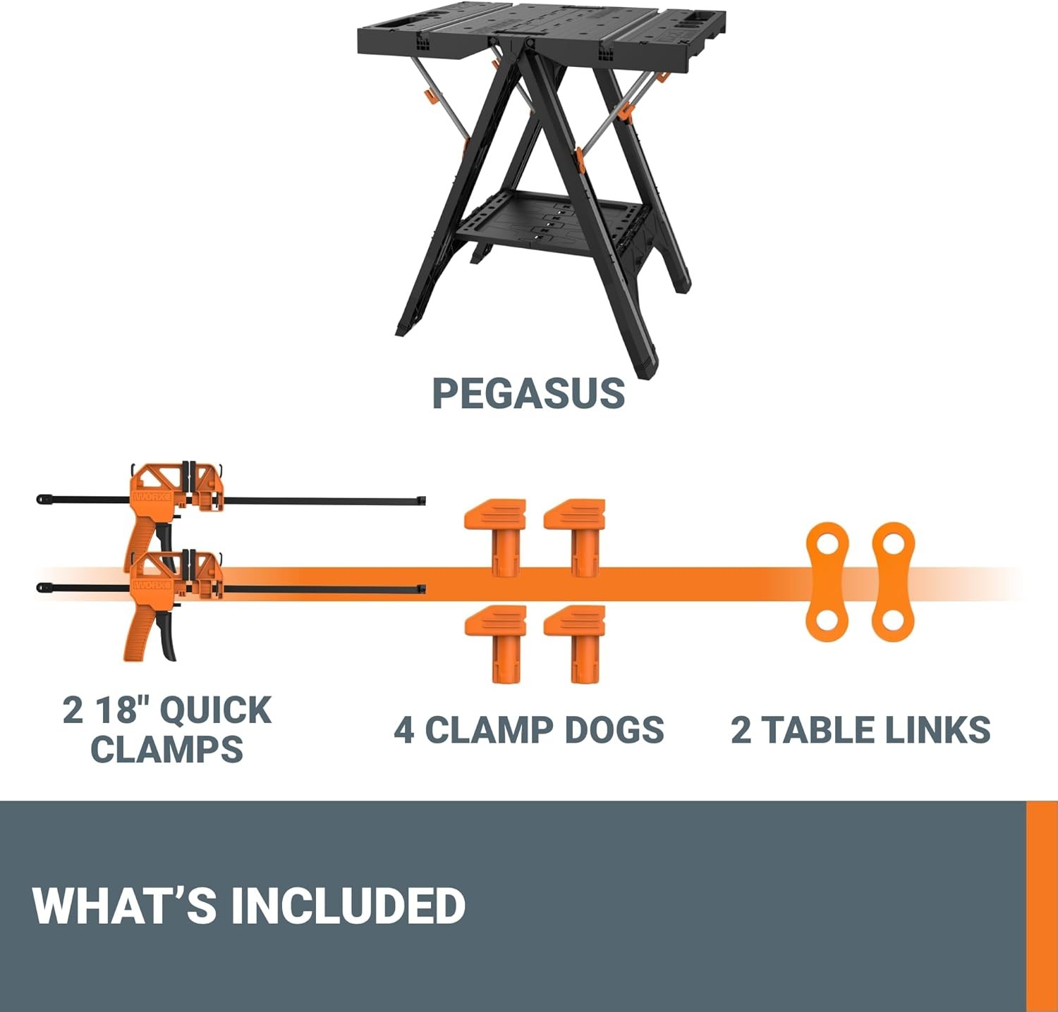 Worx Pegasus 2-in-1 Folding Work Table & Sawhorse, Easy Setup Portable Workbench