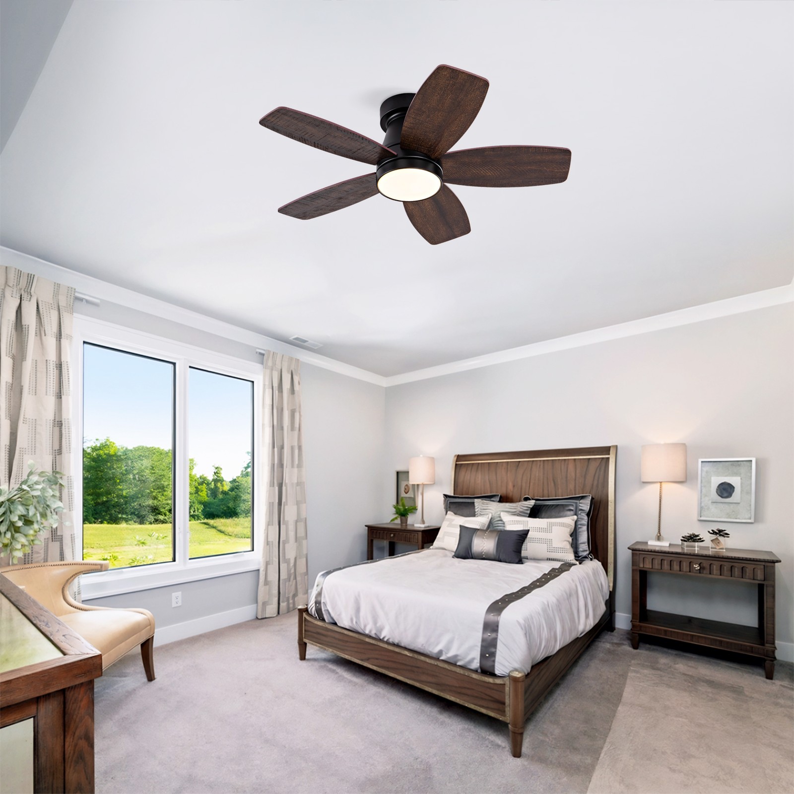 32" Low Profile Ceiling Fan with Light & Remote, Modern Ceiling Fan for Bedroom