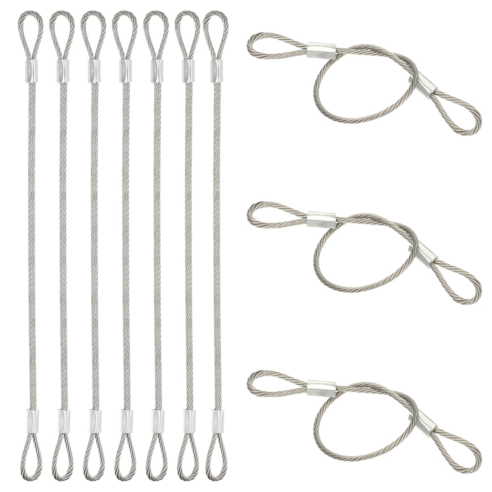 10 Pcs Dia. 2mm 8" Long Stainless Security Ropes with Double Loops, Silver