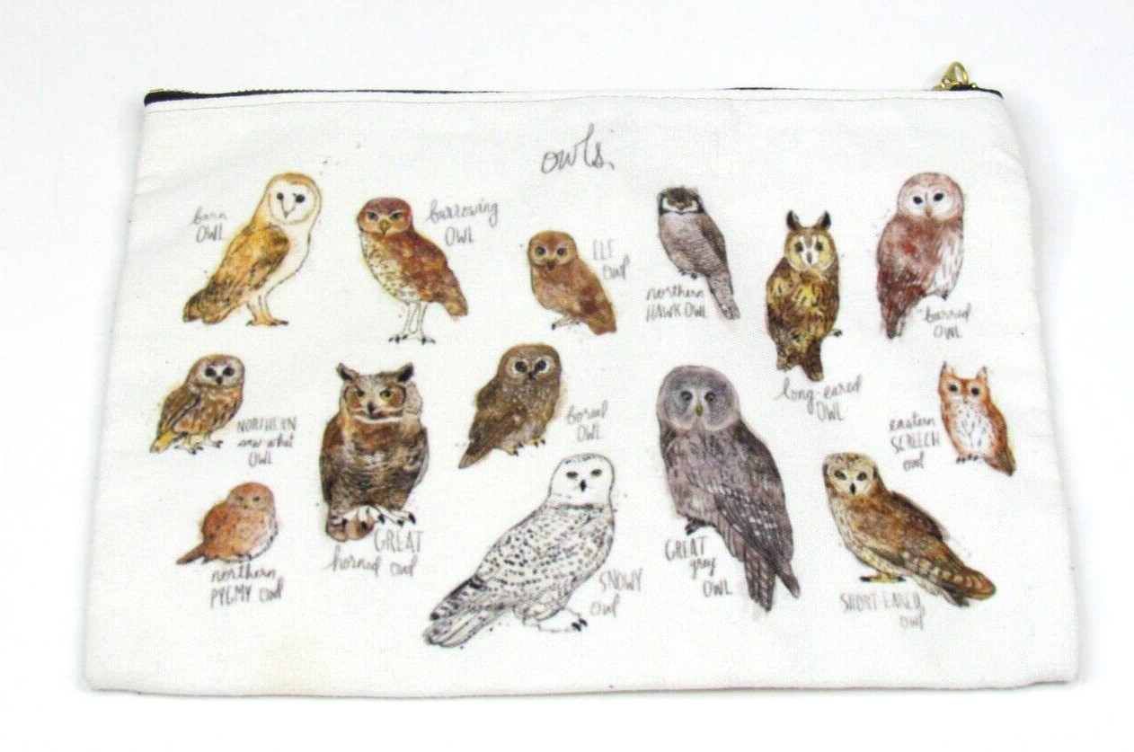 Owls Canvas Cosmetic Zippered Bag Front and Back Graphics