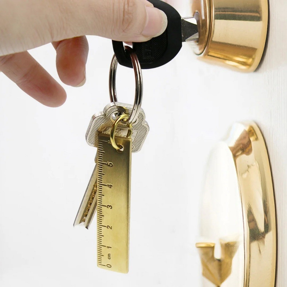 Compact Engraved Brass Ruler 60mm Keychain Measuring Tool Finish