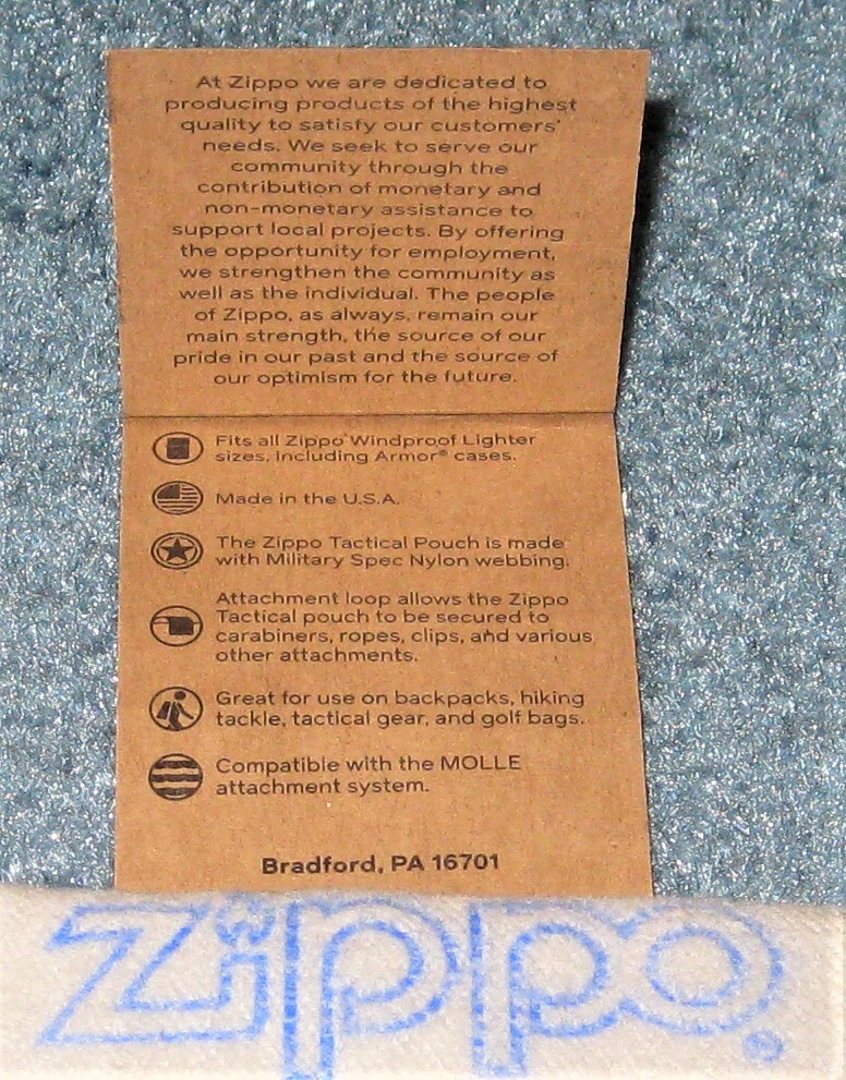 ZIPPO TACTICAL POUCH Coyote Nylon Webbing 48401 SNAP LOOP TO SECURE New